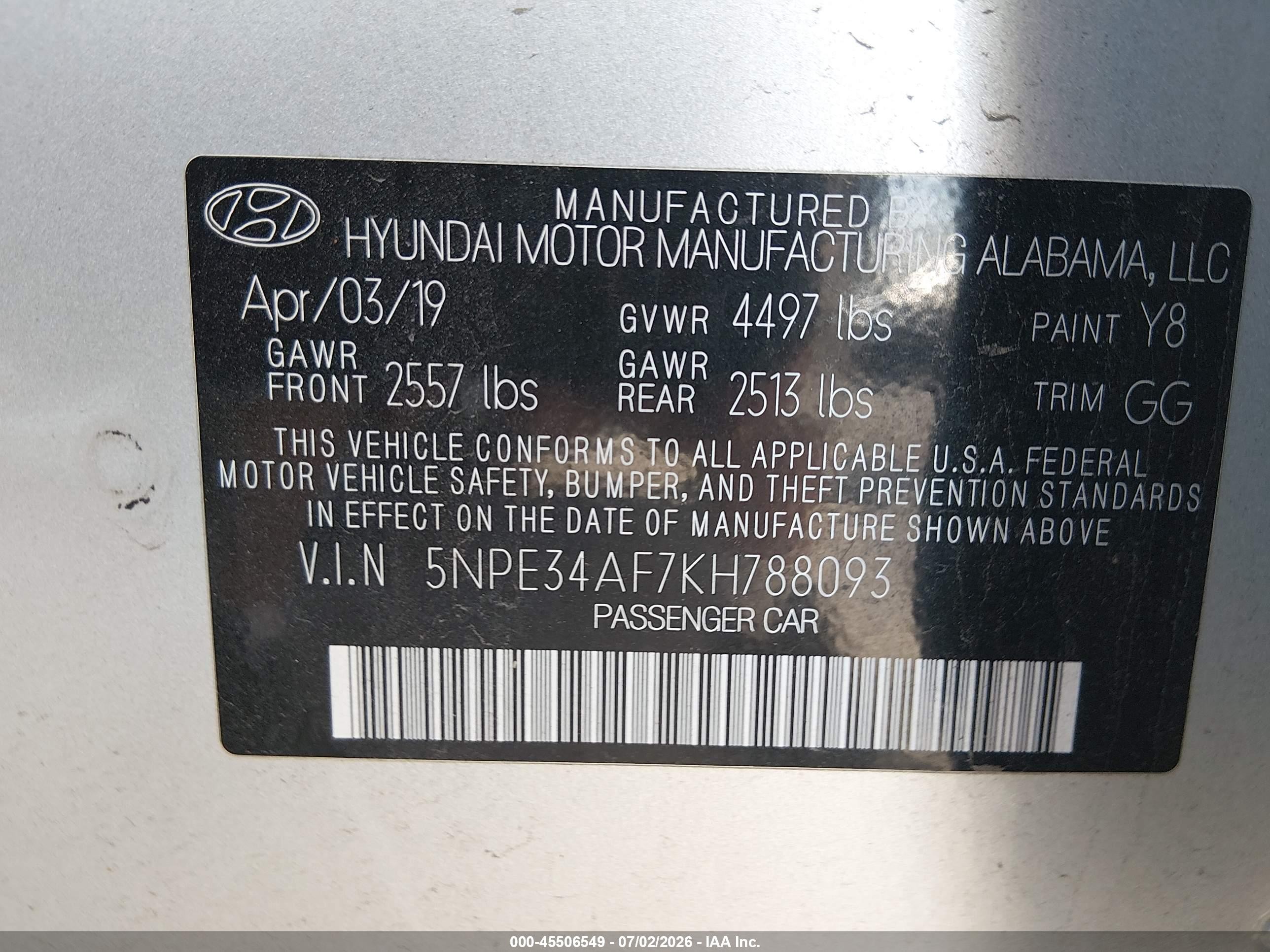 2019 Hyundai Sonata Sel Silver vin: 5NPE34AF7KH788093