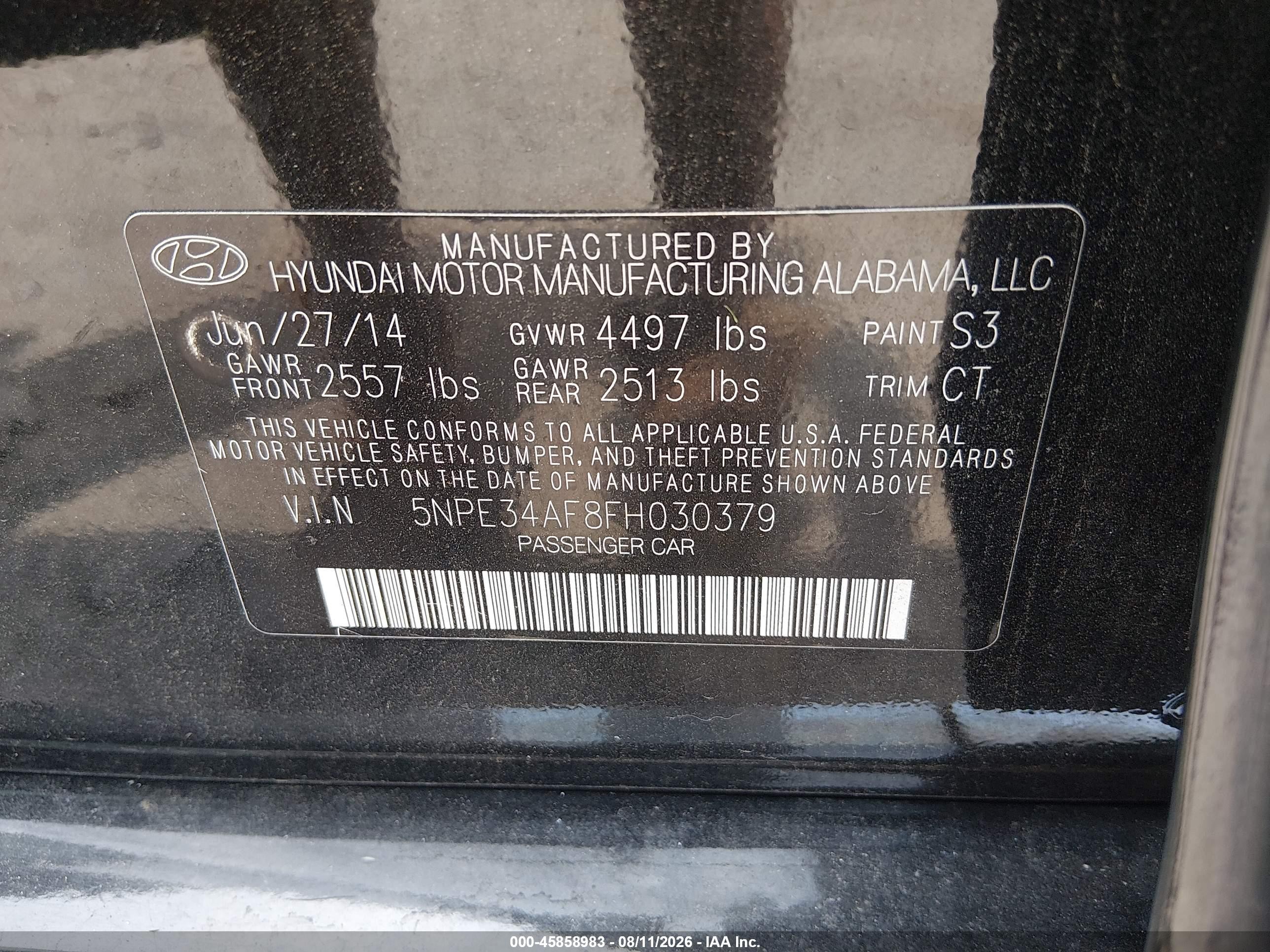 2015 Hyundai Sonata Limited Black vin: 5NPE34AF8FH030379