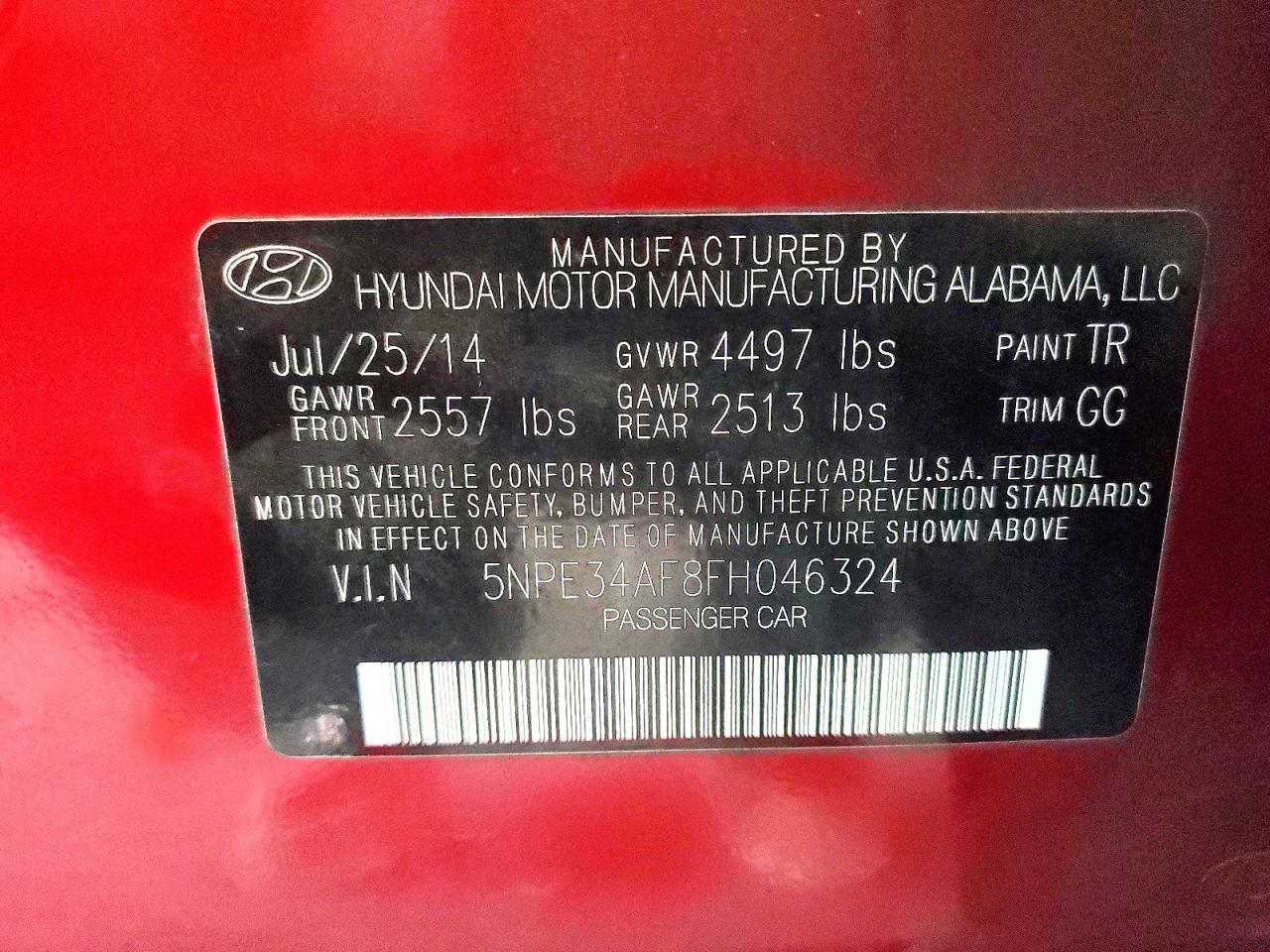 2015 Hyundai Sonata Sport Red vin: 5NPE34AF8FH046324