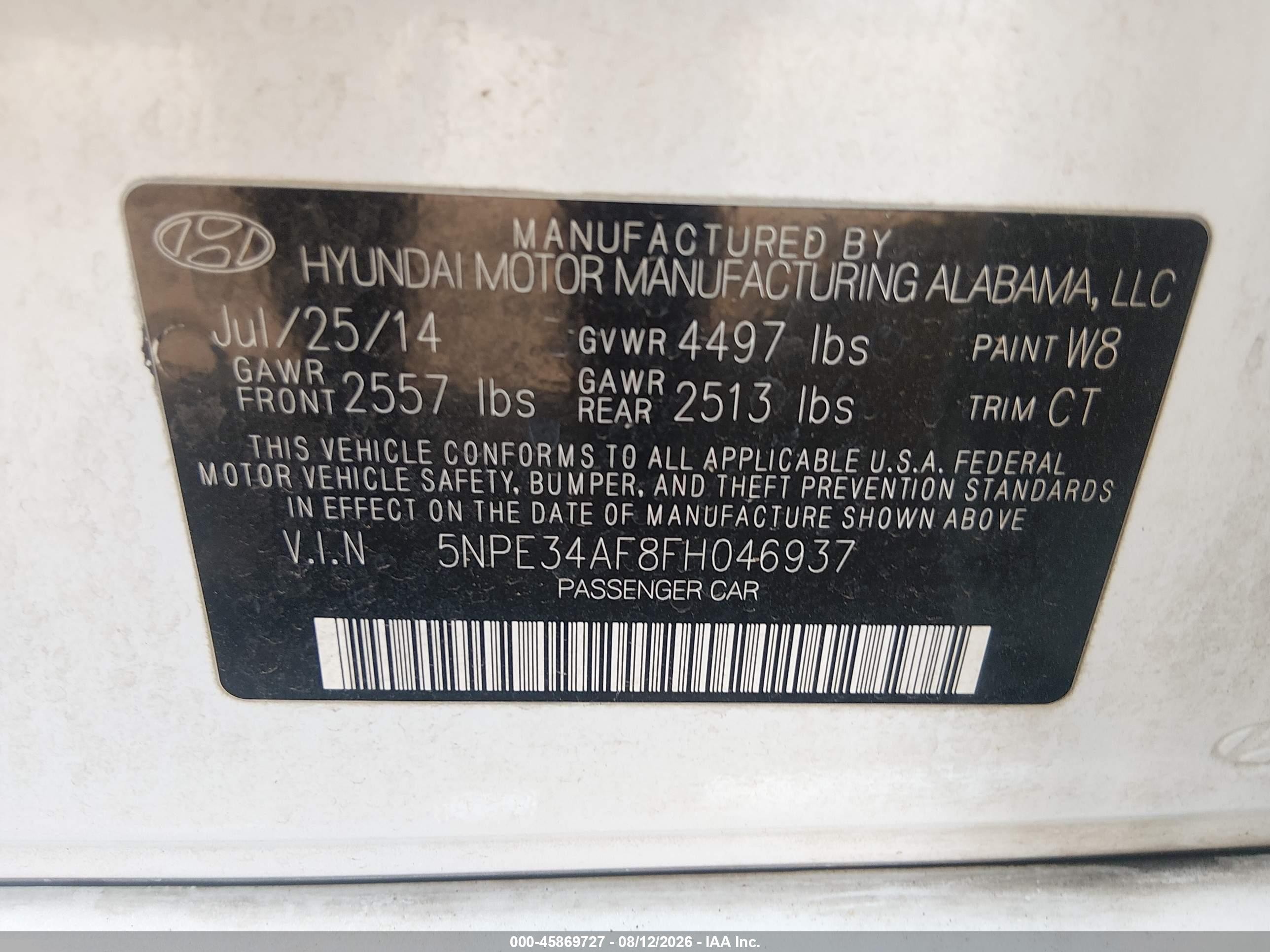 2015 Hyundai Sonata Sport White vin: 5NPE34AF8FH046937
