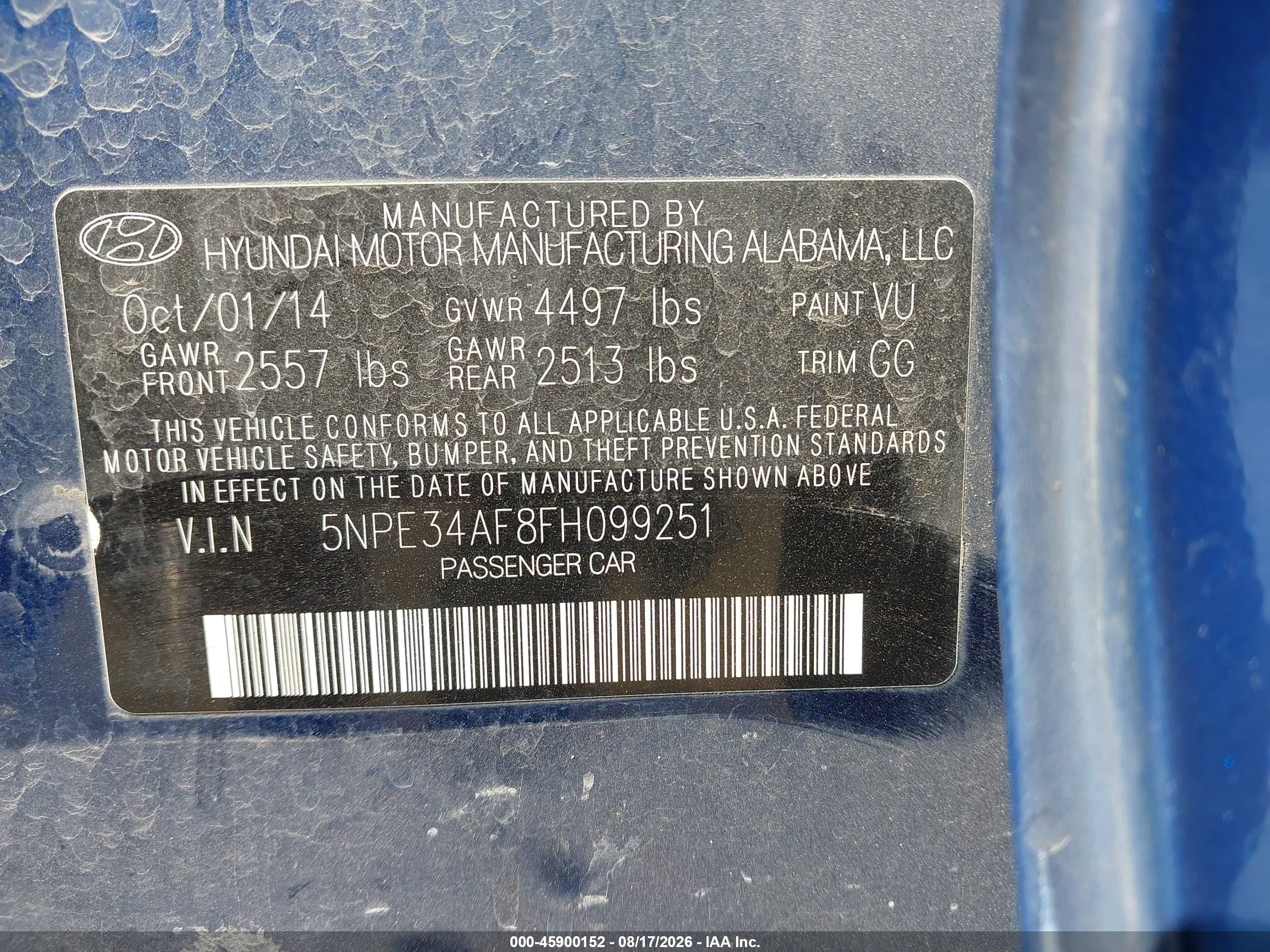2015 Hyundai Sonata Limited Blue vin: 5NPE34AF8FH099251