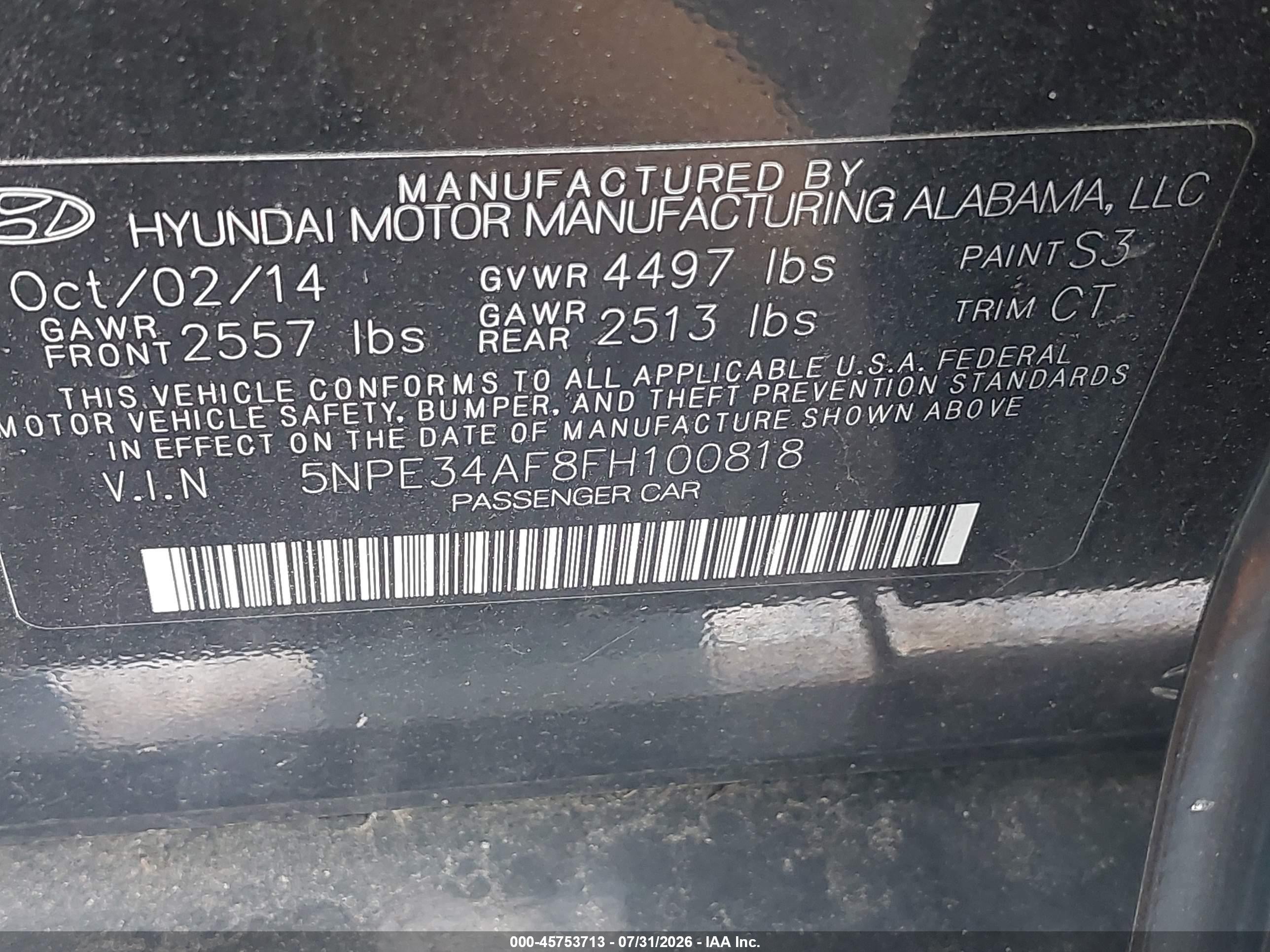 2015 Hyundai Sonata Limited Black vin: 5NPE34AF8FH100818