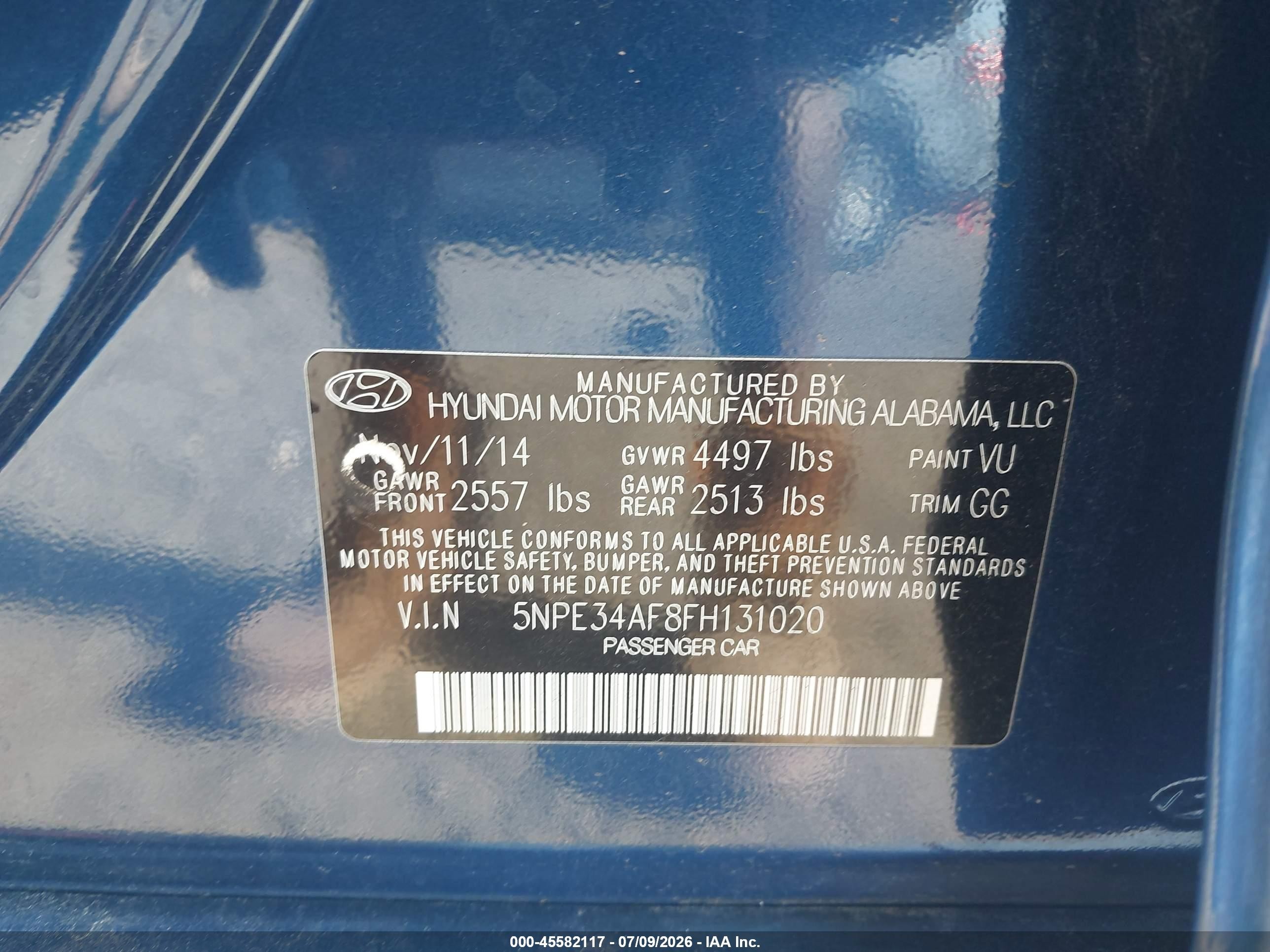 2015 Hyundai Sonata Sport Blue vin: 5NPE34AF8FH131020