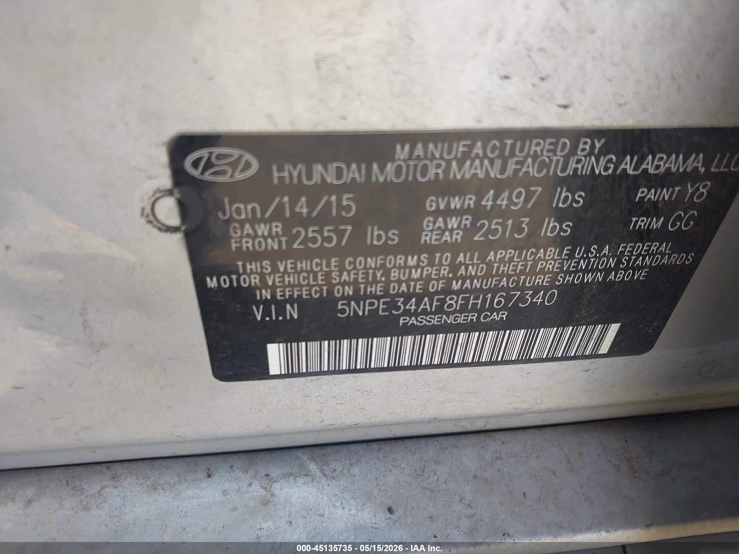 2015 Hyundai Sonata Sport Gray vin: 5NPE34AF8FH167340