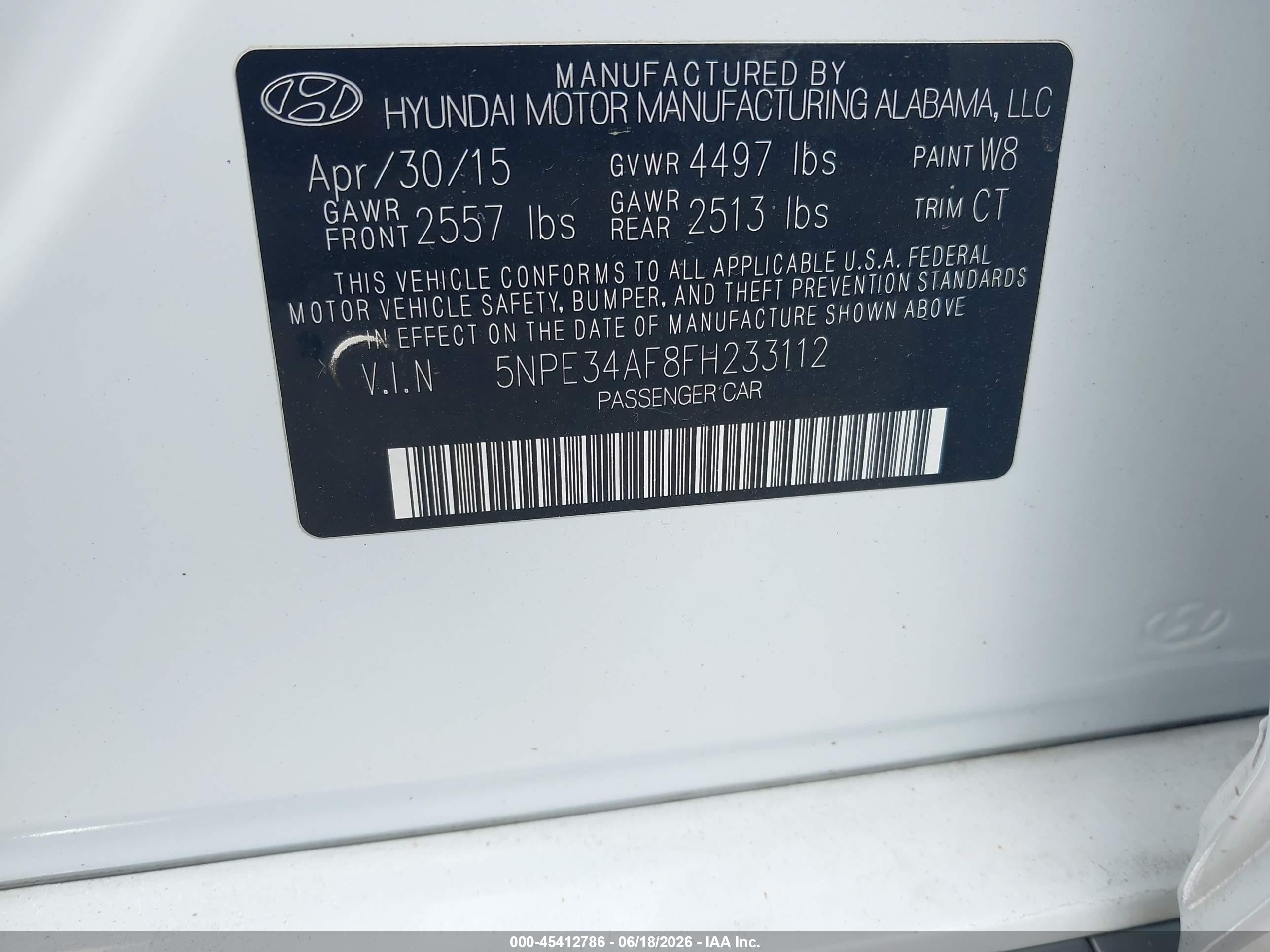 2015 Hyundai Sonata Sport White vin: 5NPE34AF8FH233112