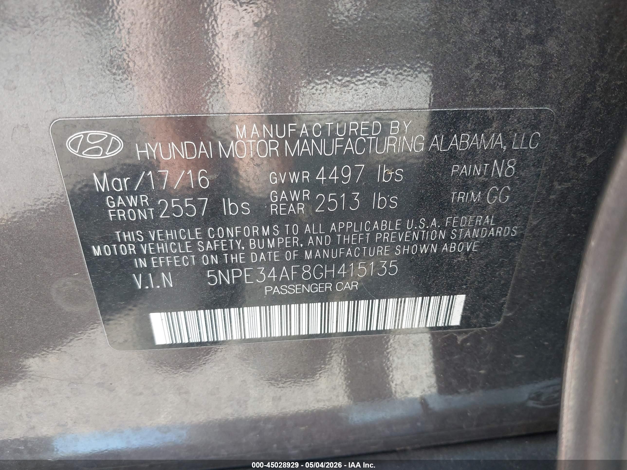 2016 Hyundai Sonata Sport Gray vin: 5NPE34AF8GH415135