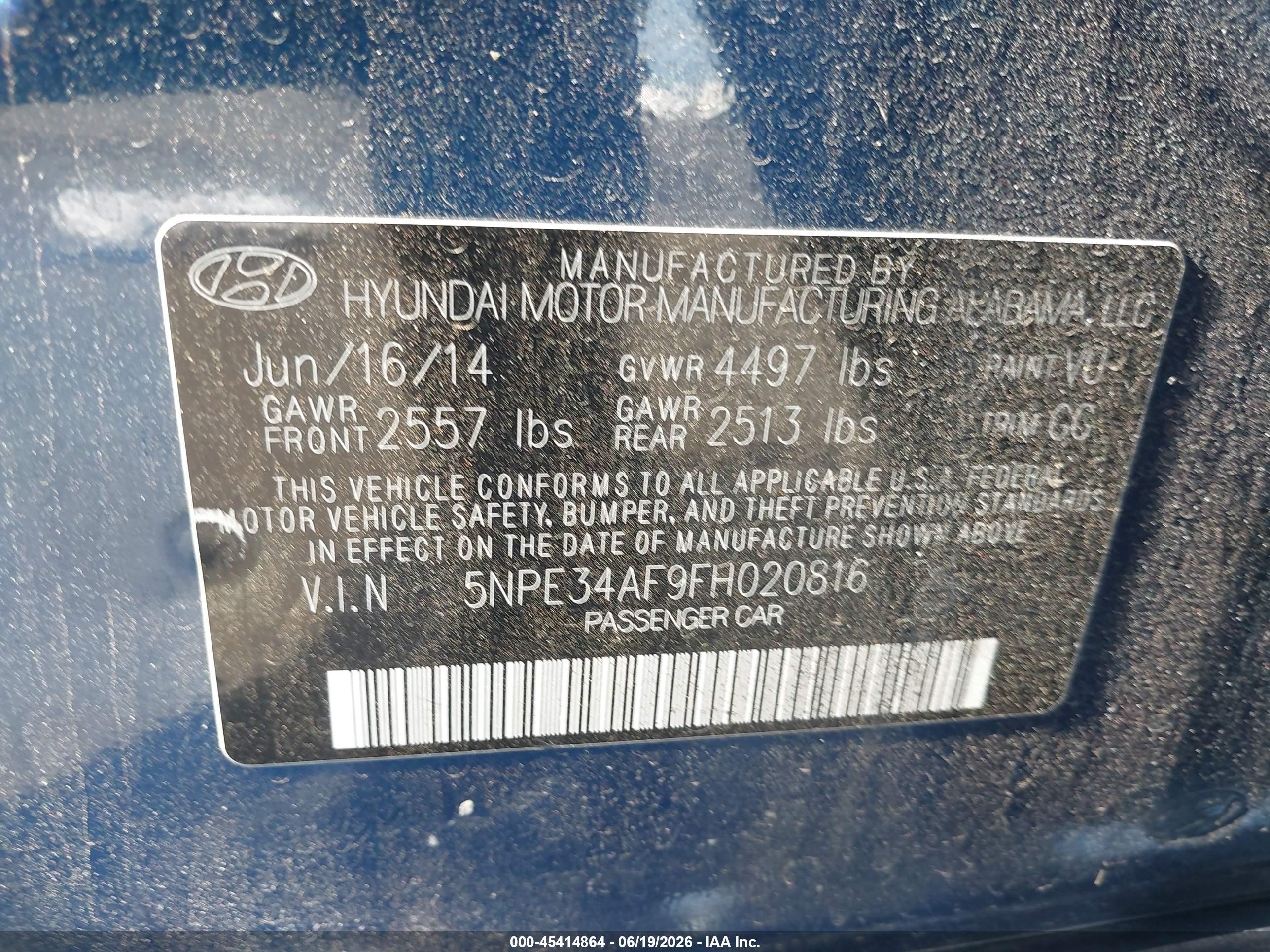 2015 Hyundai Sonata Sport Blue vin: 5NPE34AF9FH020816