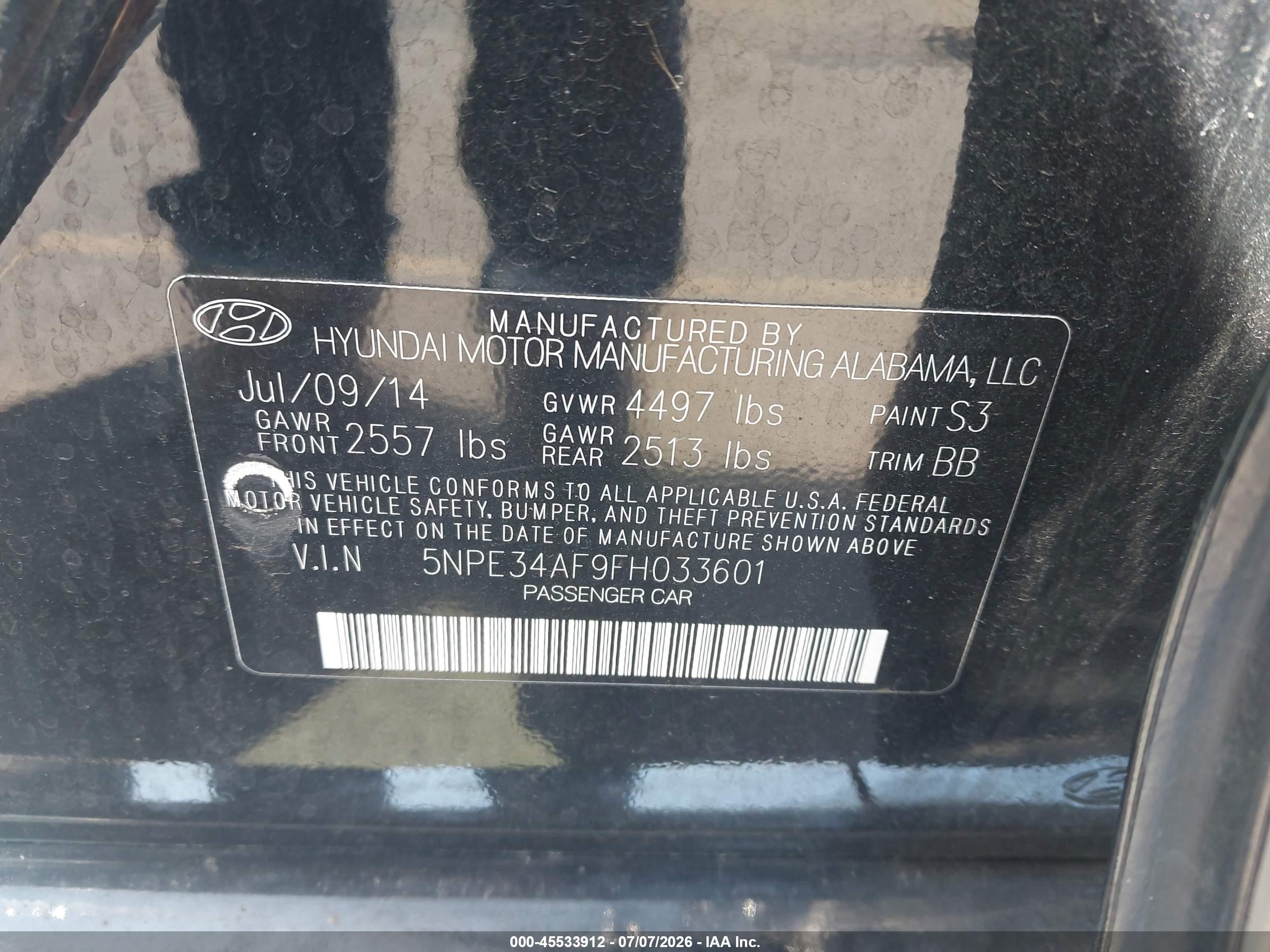 2015 Hyundai Sonata Limited Black vin: 5NPE34AF9FH033601