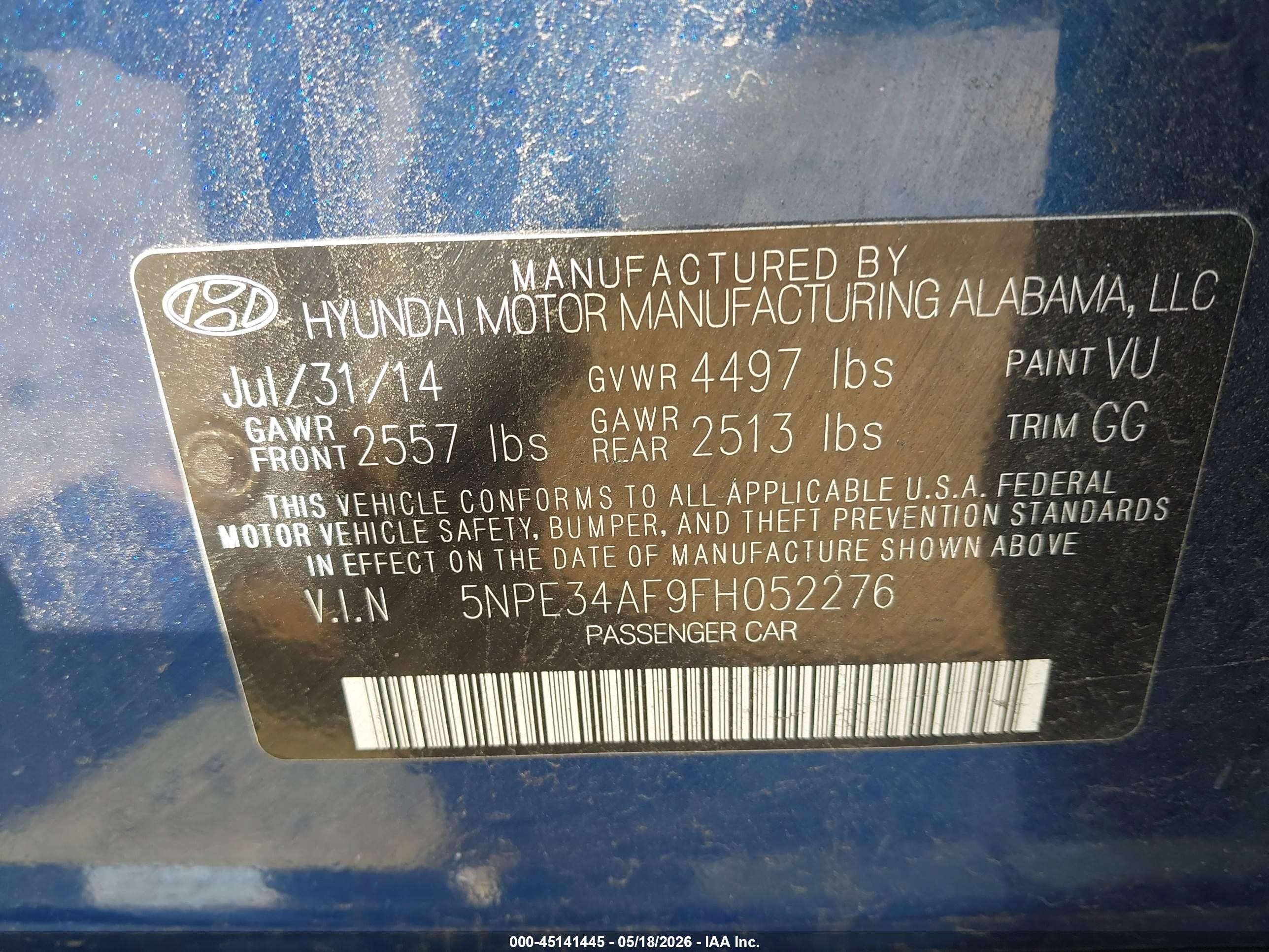 2015 Hyundai Sonata Sport Blue vin: 5NPE34AF9FH052276