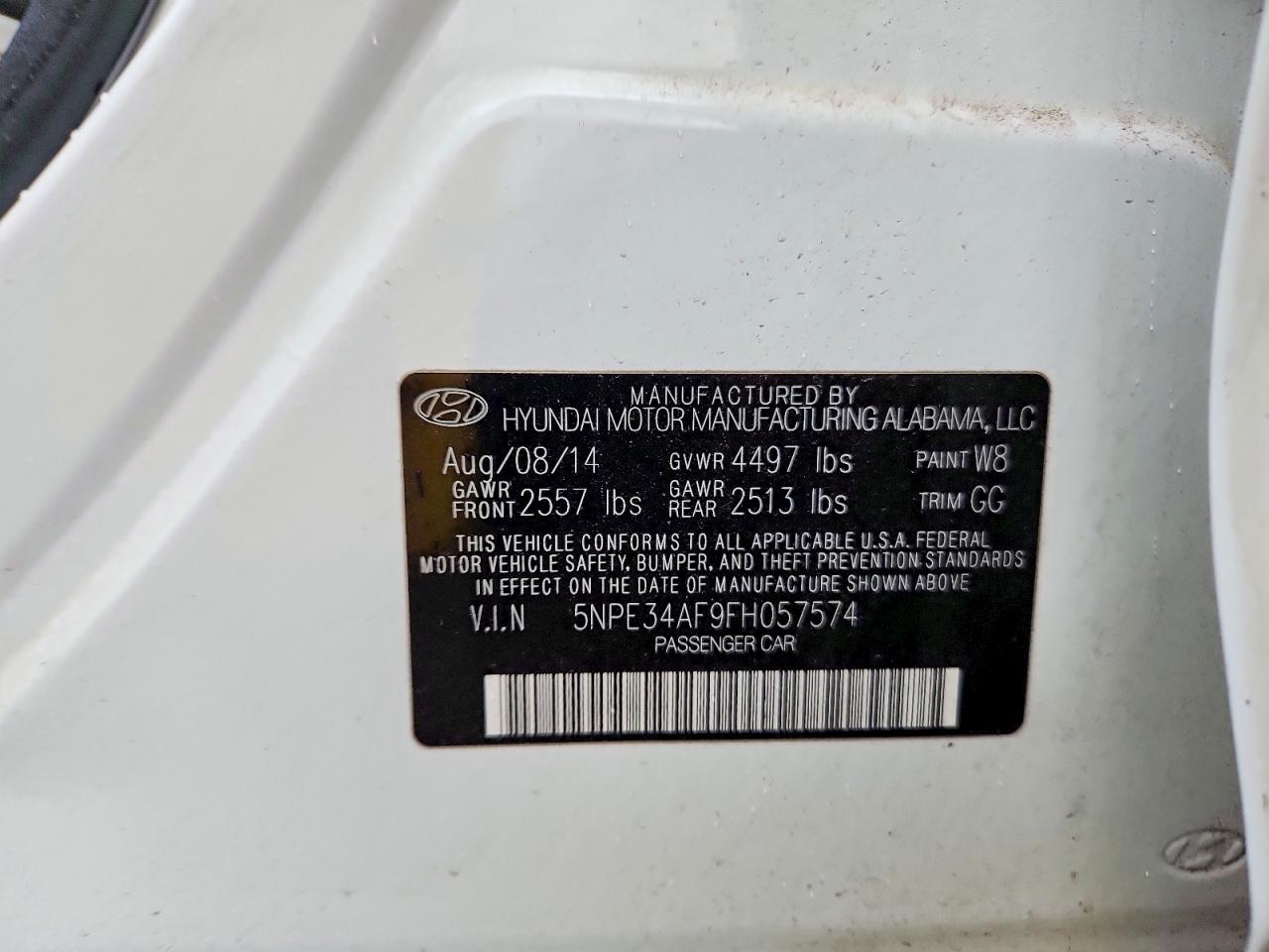 2015 Hyundai Sonata White vin: 5NPE34AF9FH057574