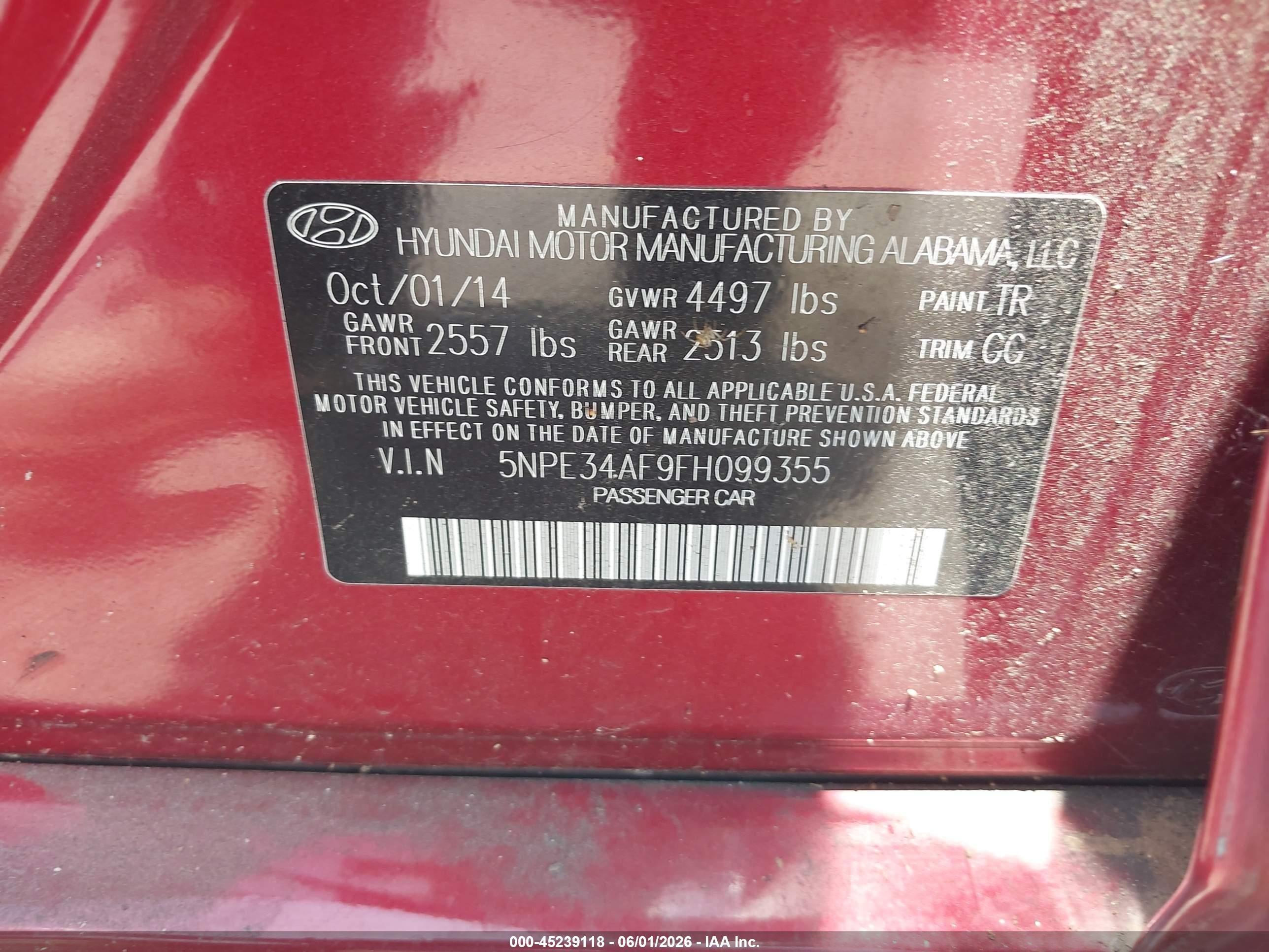 2015 Hyundai Sonata Sport Red vin: 5NPE34AF9FH099355