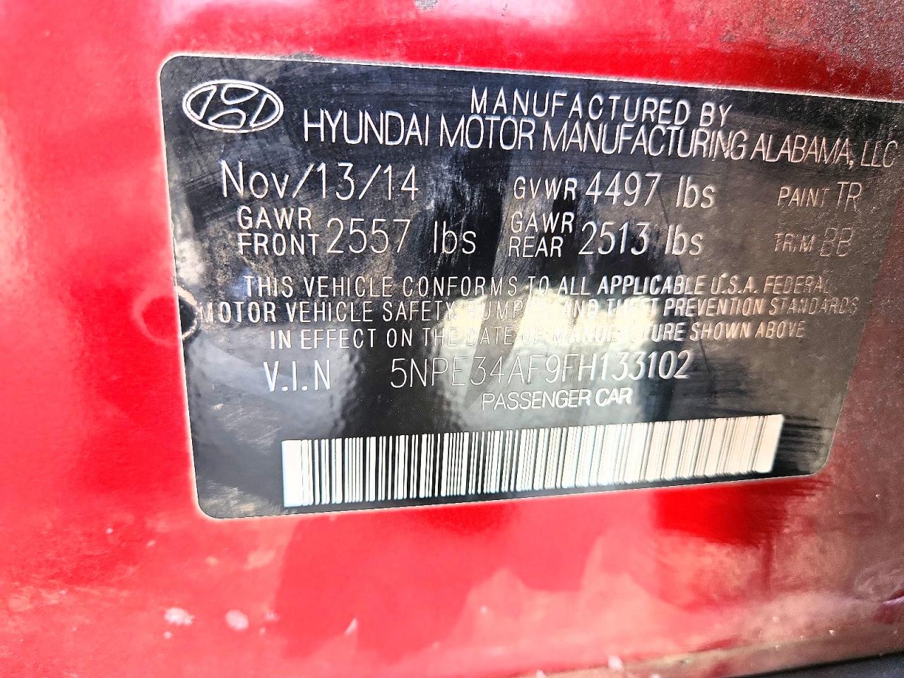 2015 Hyundai Sonata Limited Red vin: 5NPE34AF9FH133102