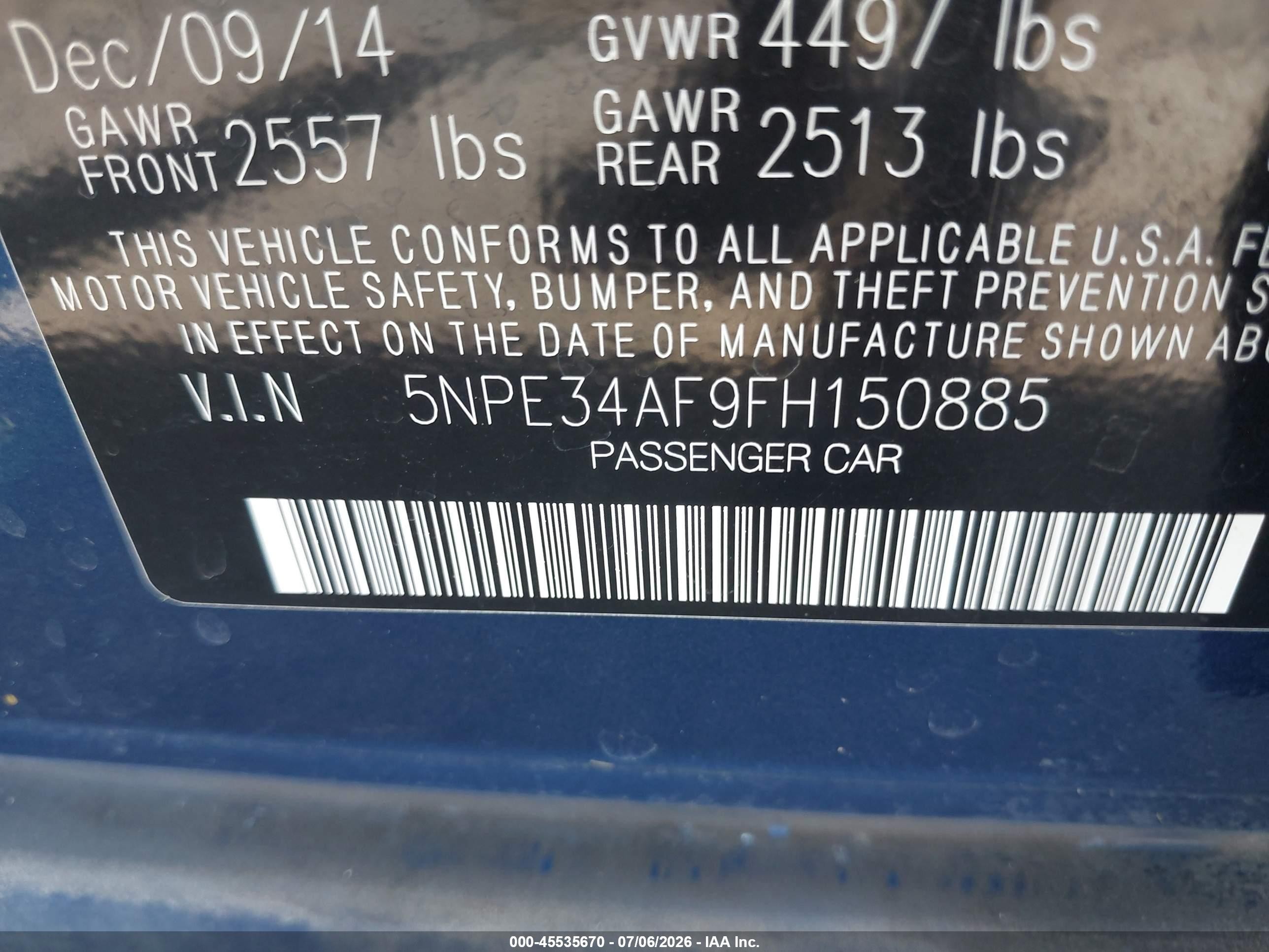 2015 Hyundai Sonata Limited Blue vin: 5NPE34AF9FH150885