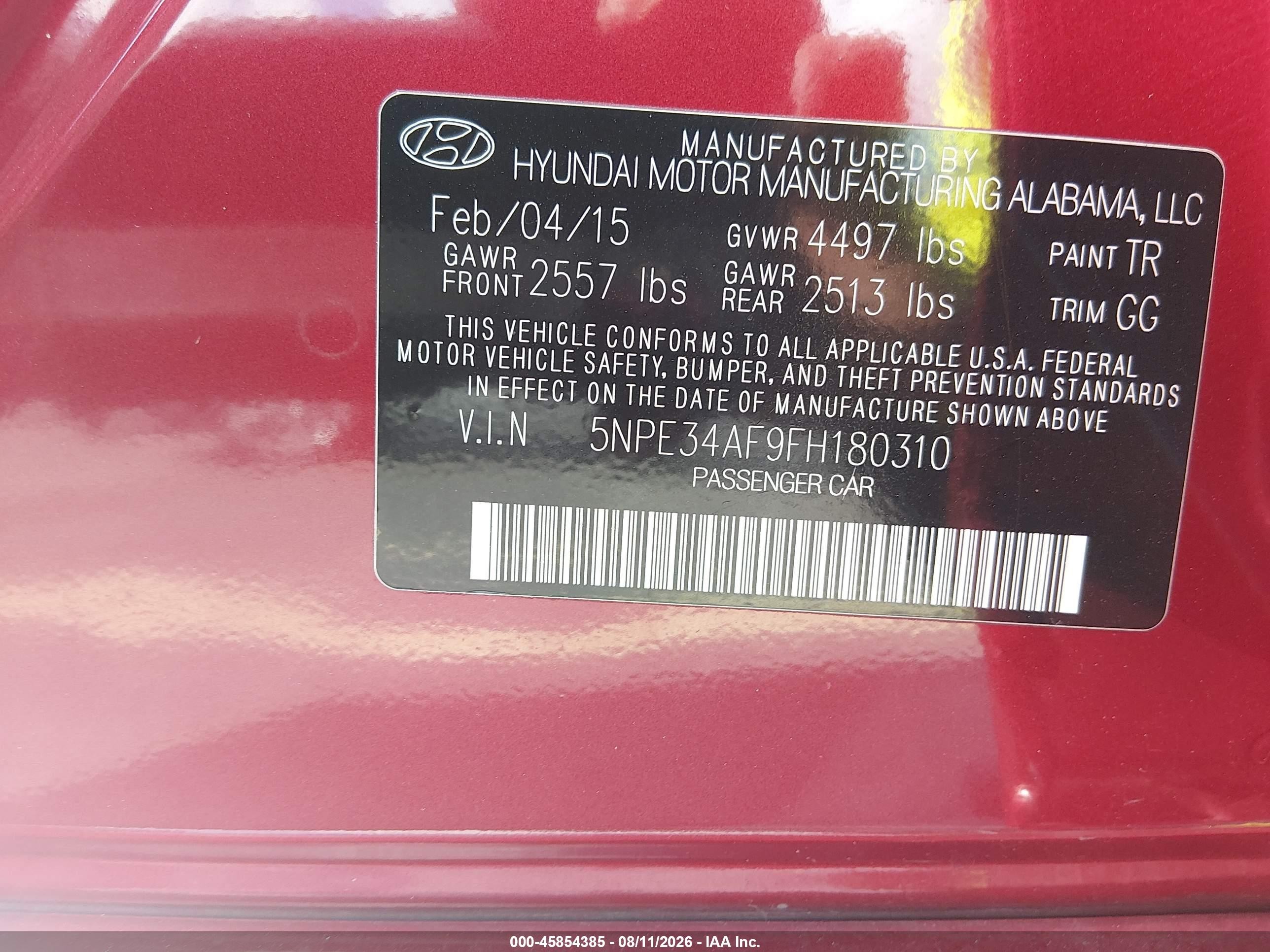 2015 Hyundai Sonata Sport Red vin: 5NPE34AF9FH180310