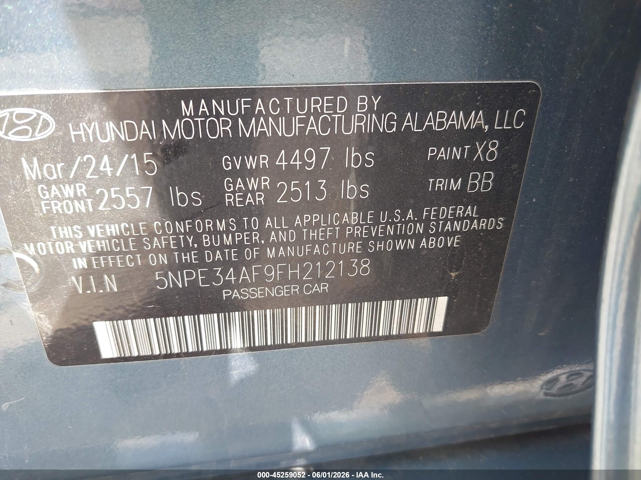 2015 Hyundai Sonata Sport Blue vin: 5NPE34AF9FH212138