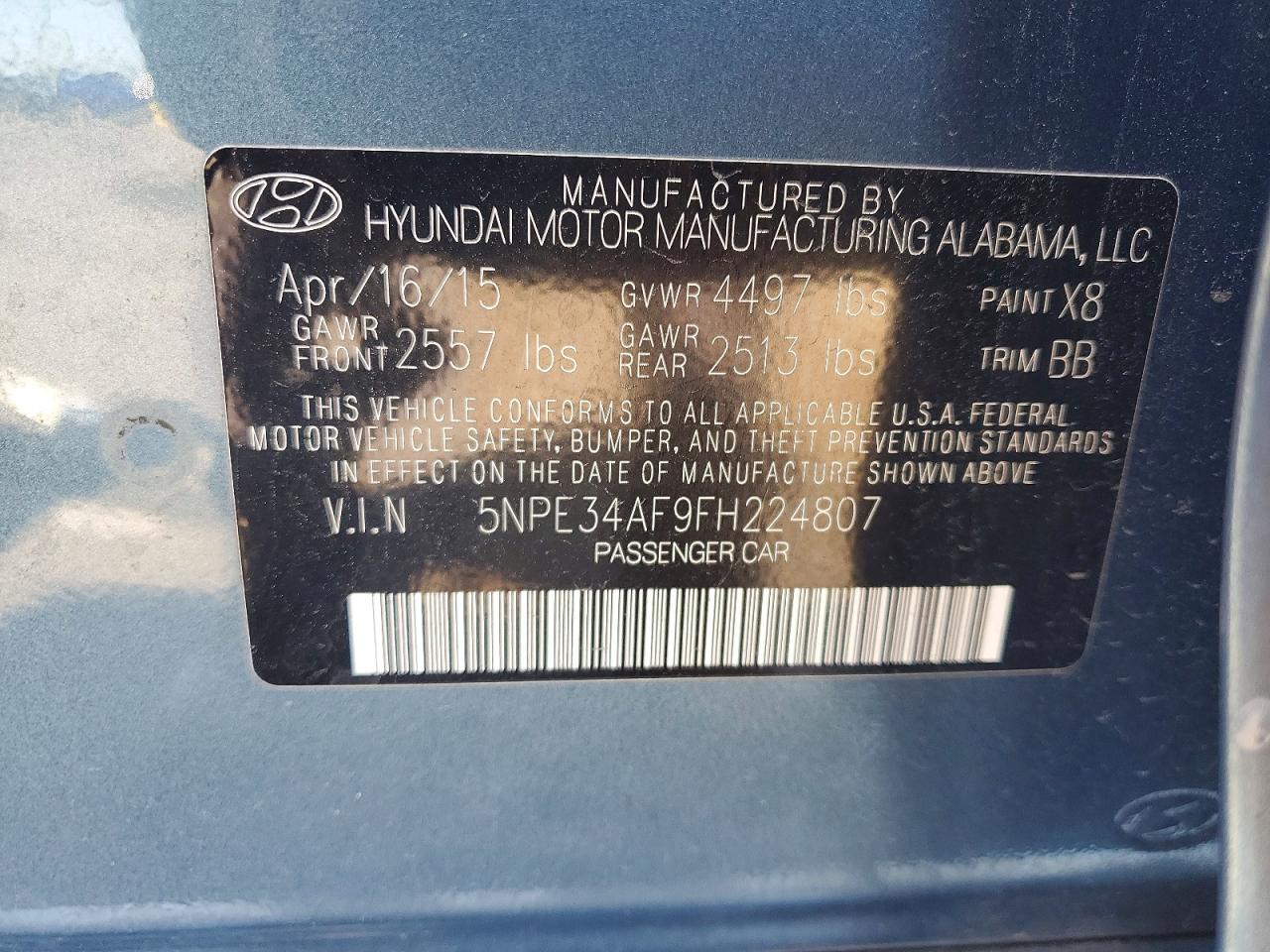 2015 Hyundai Sonata Sport Blue vin: 5NPE34AF9FH224807