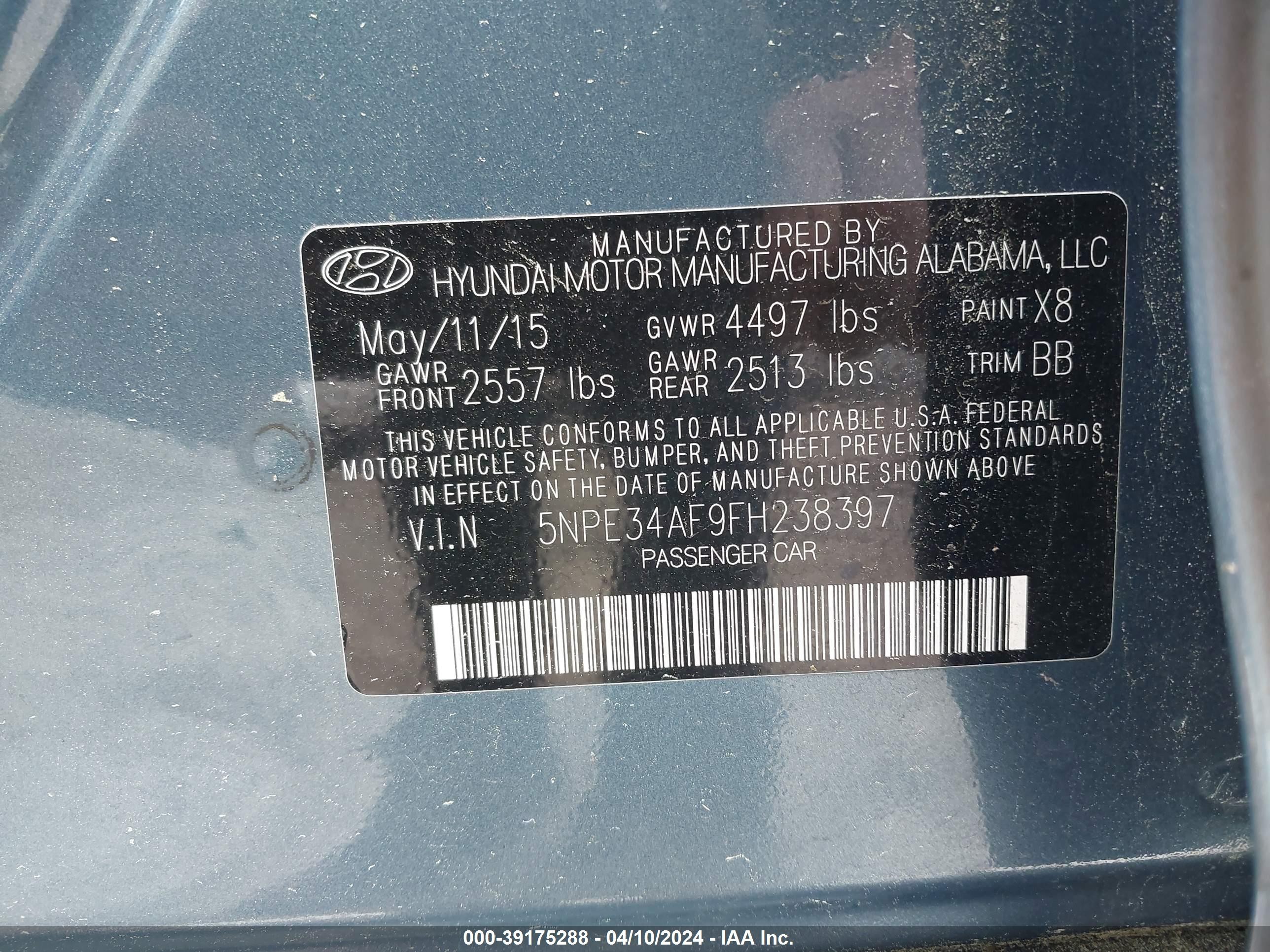 2015 Hyundai Sonata Sport Blue vin: 5NPE34AF9FH238397
