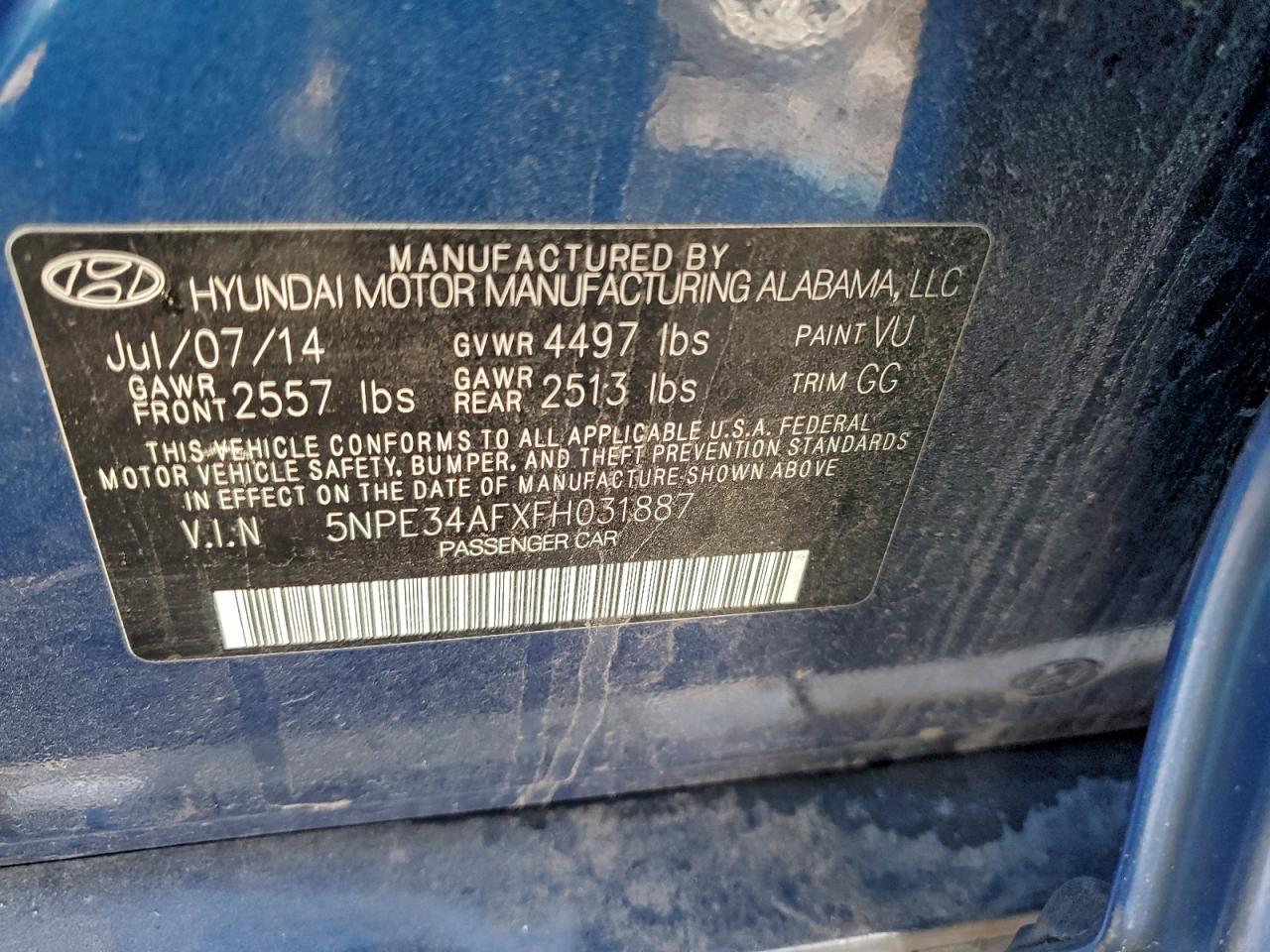2015 Hyundai Sonata Sport Blue vin: 5NPE34AFXFH031887