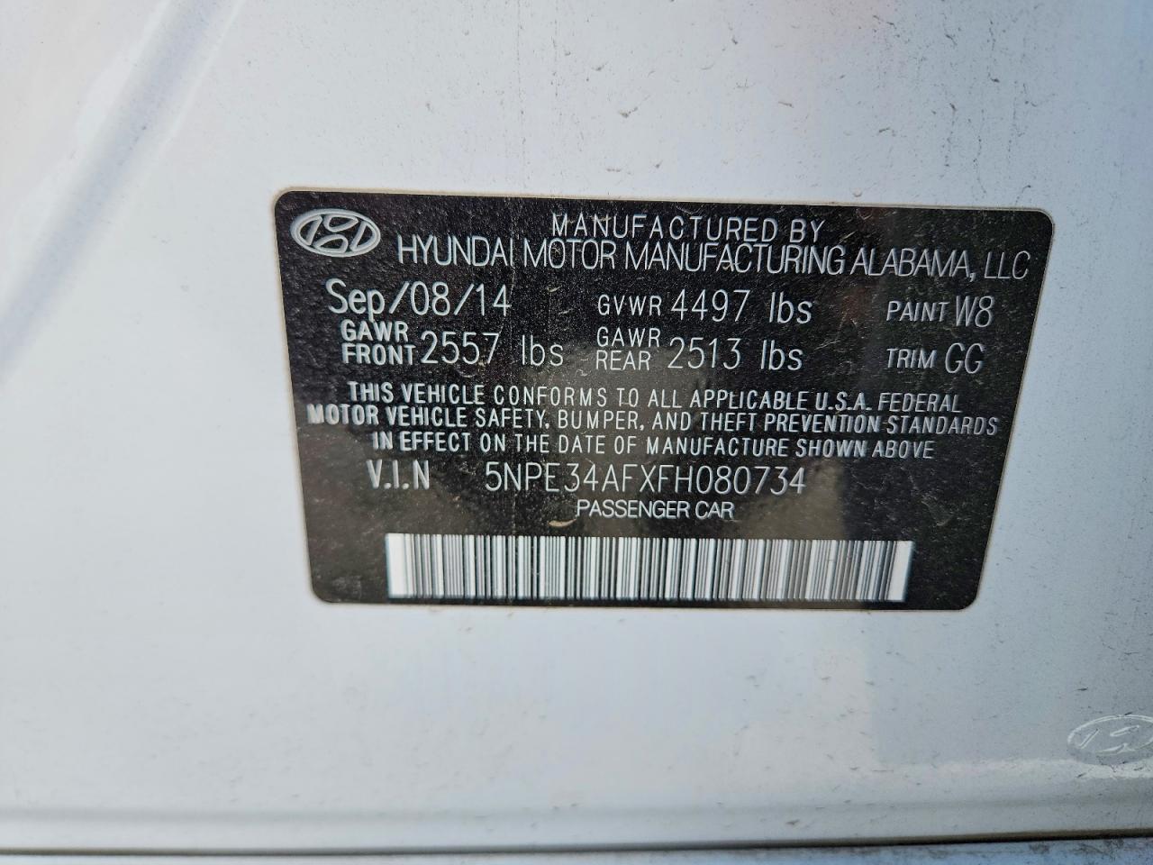2015 Hyundai Sonata White vin: 5NPE34AFXFH080734