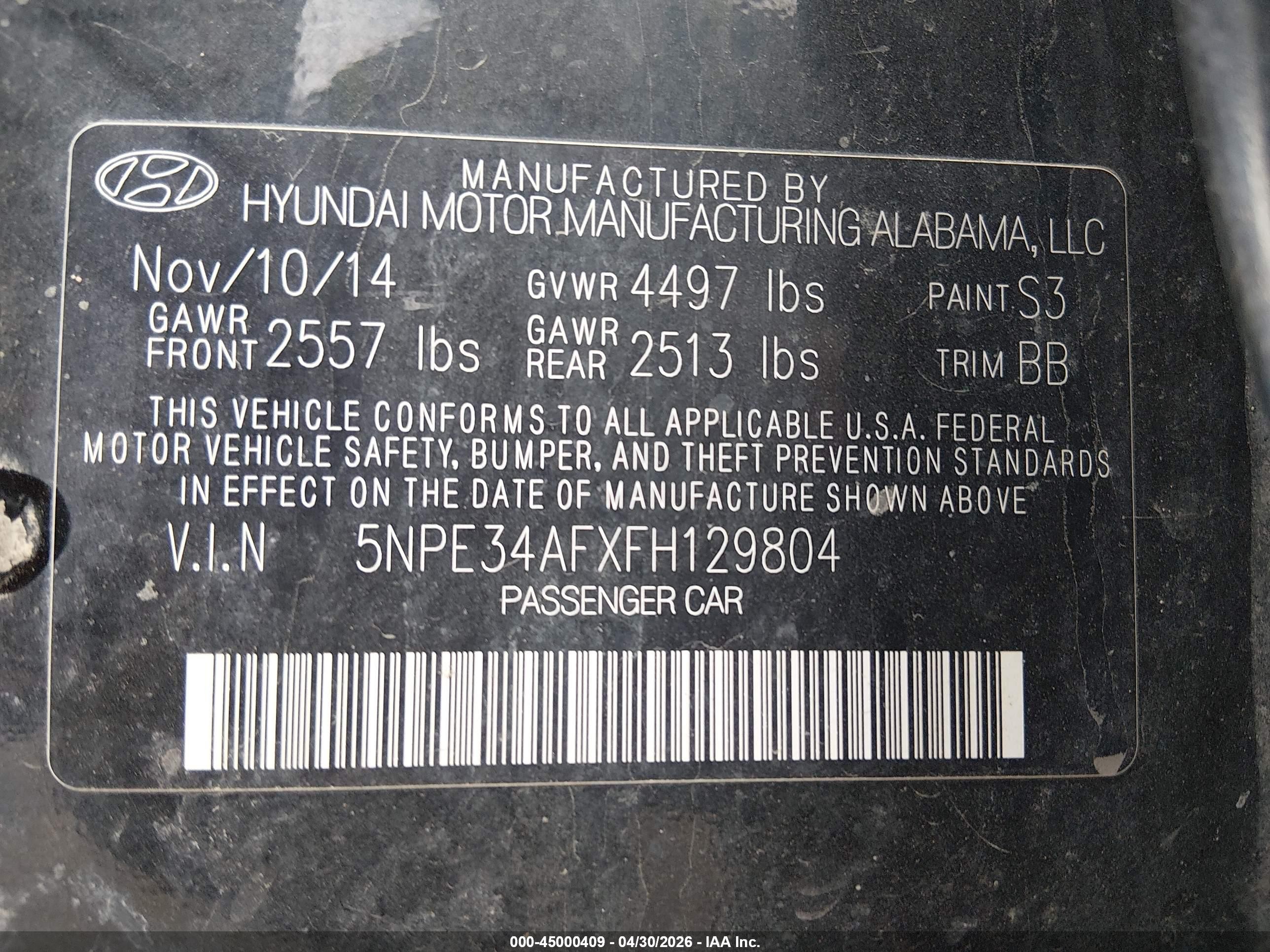 2015 Hyundai Sonata Sport Black vin: 5NPE34AFXFH129804
