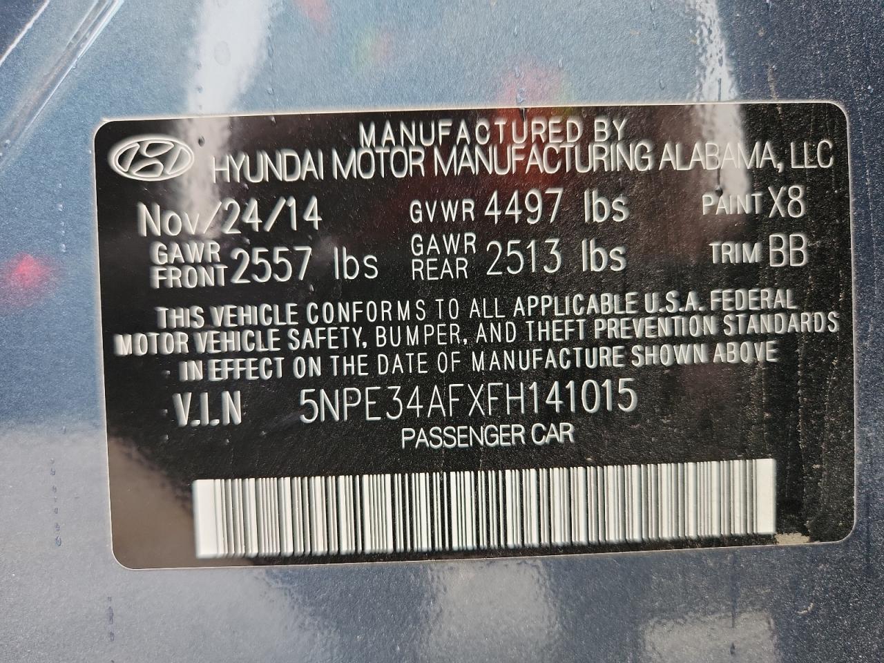 2015 Hyundai Sonata Limited Teal vin: 5NPE34AFXFH141015