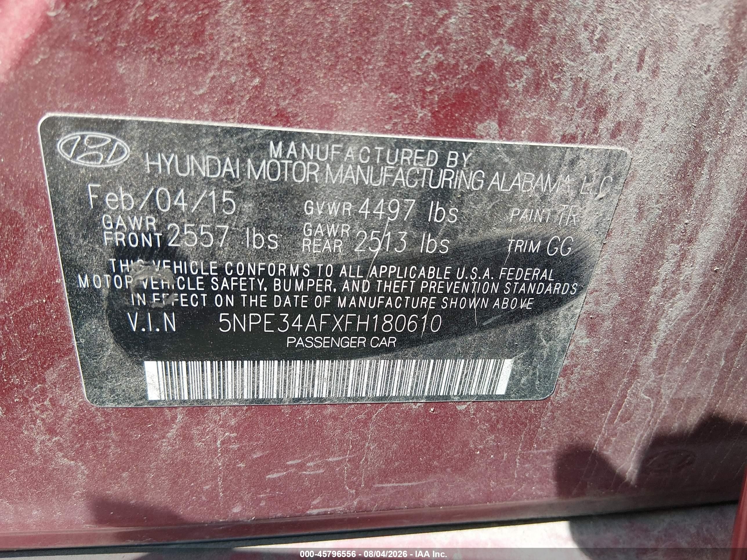 2015 Hyundai Sonata Sport Red vin: 5NPE34AFXFH180610