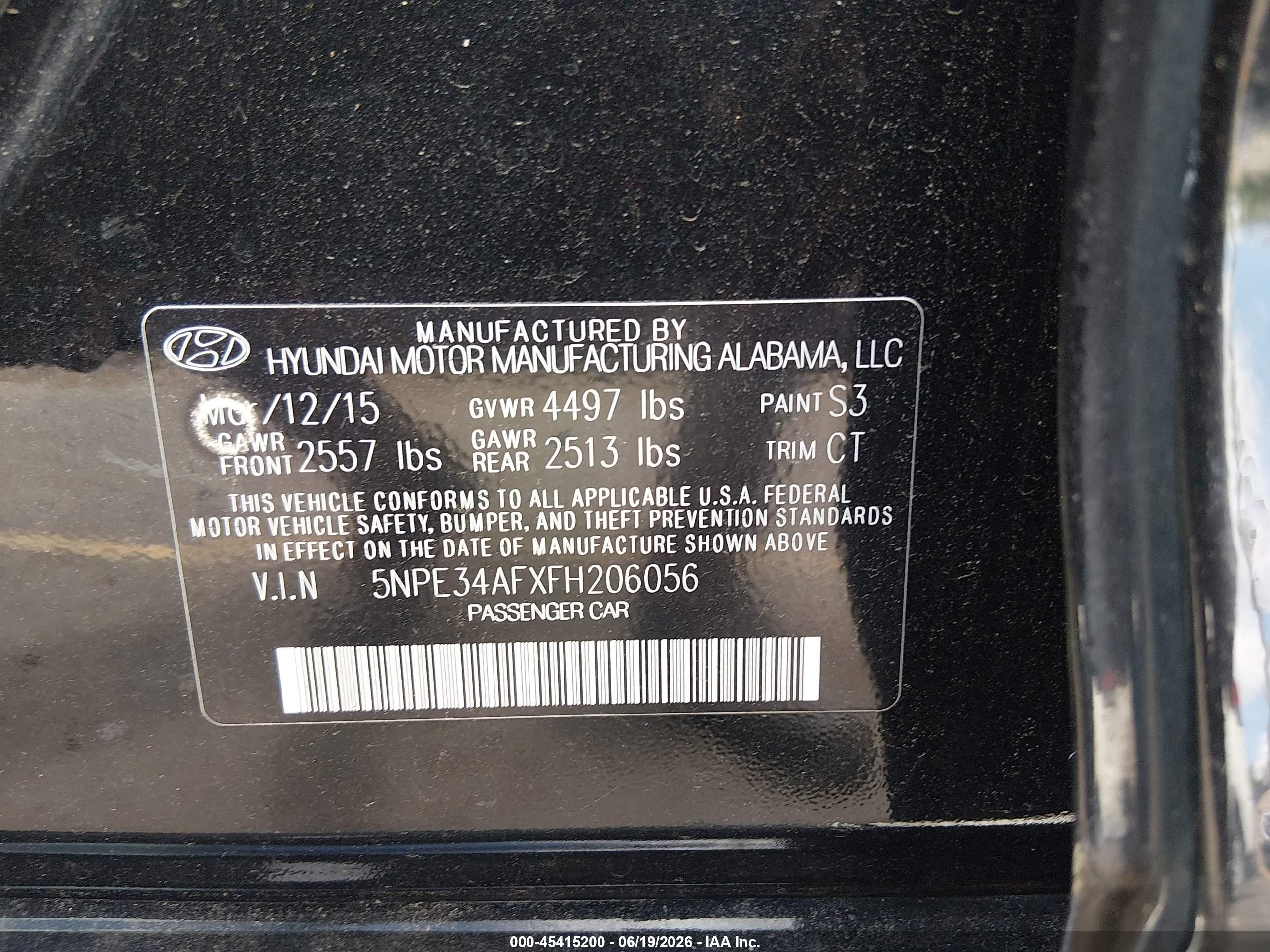 2015 Hyundai Sonata Limited Black vin: 5NPE34AFXFH206056