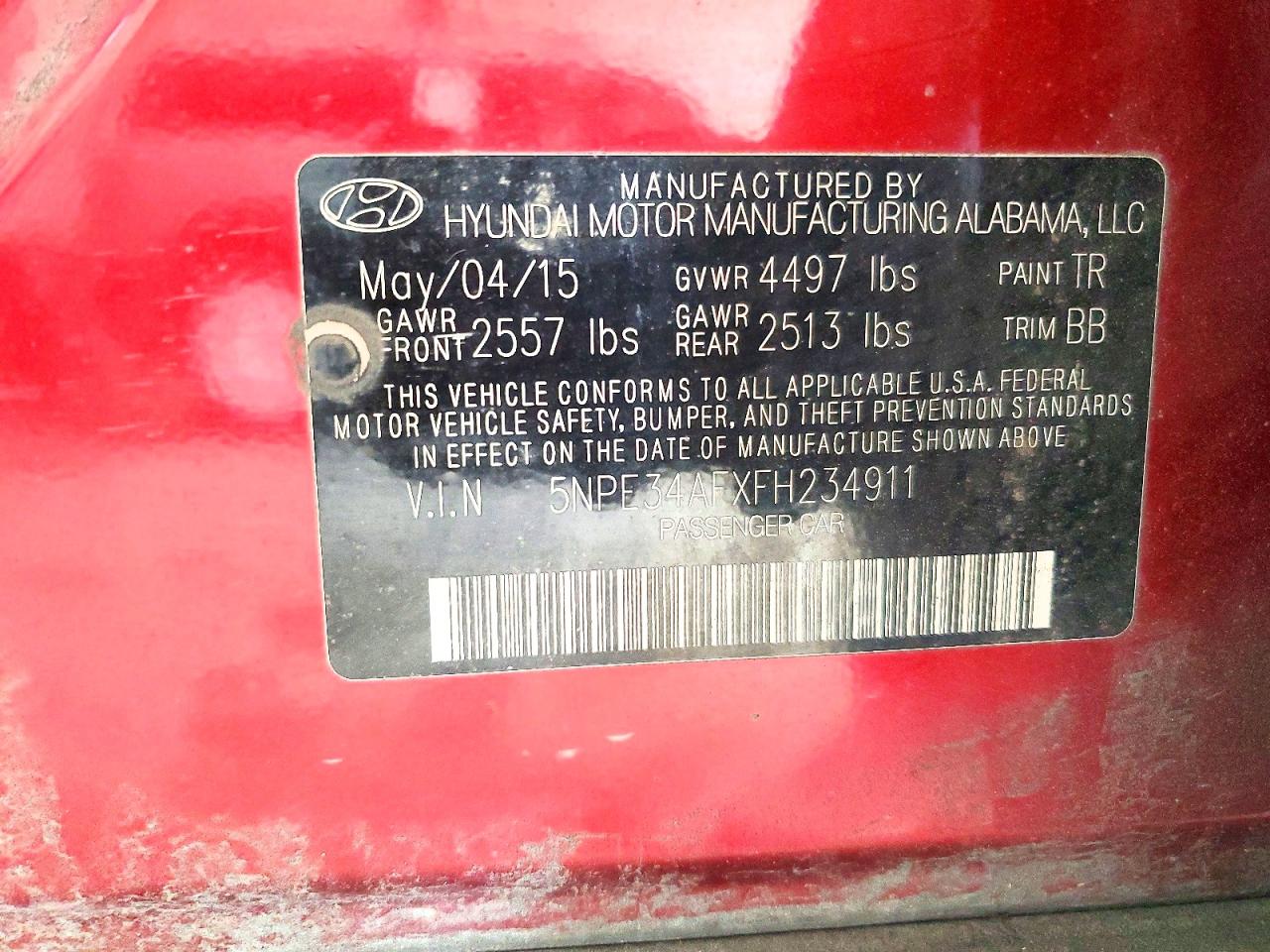 2015 Hyundai Sonata Sport Red vin: 5NPE34AFXFH234911