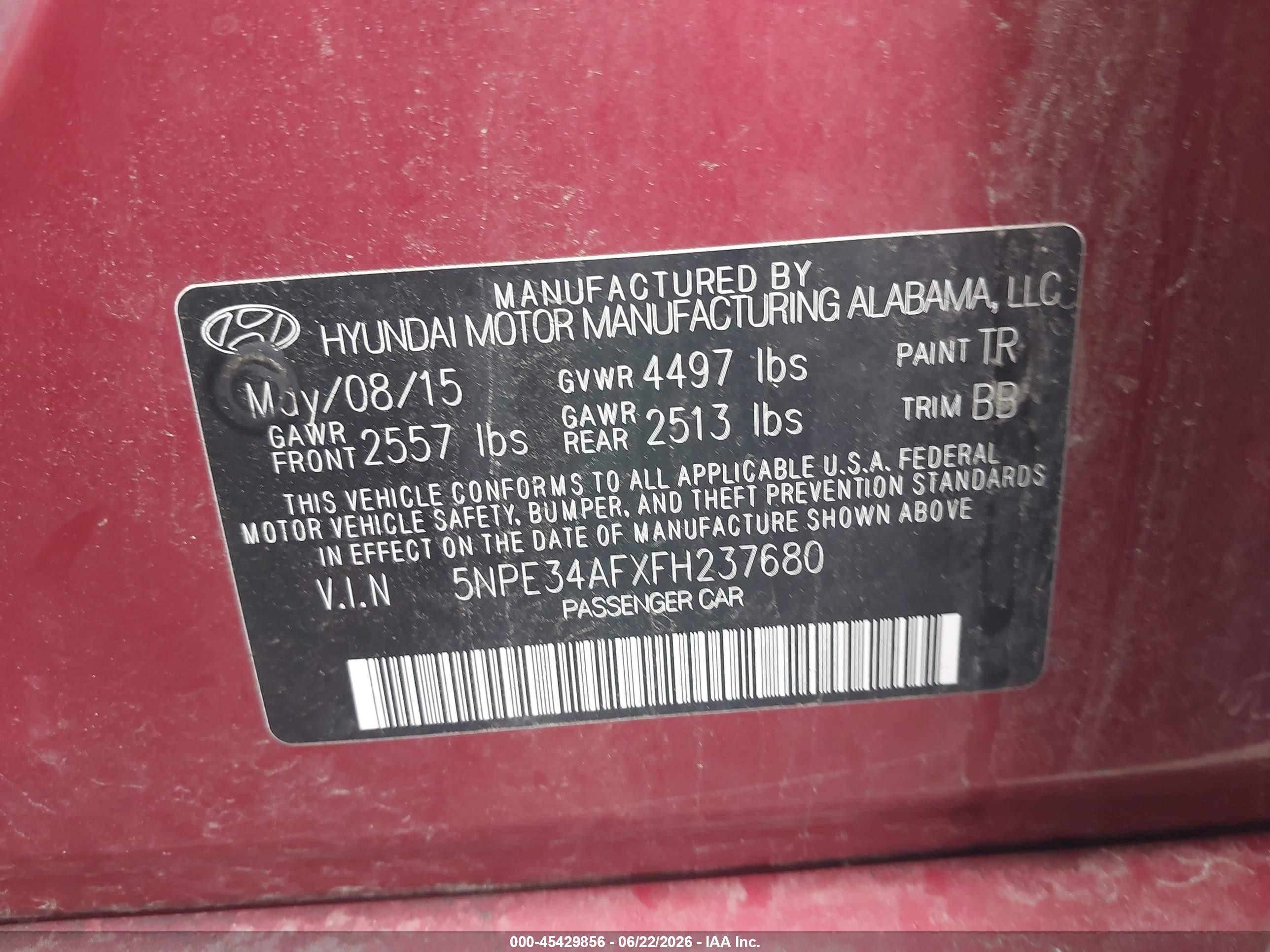 2015 Hyundai Sonata Sport Red vin: 5NPE34AFXFH237680