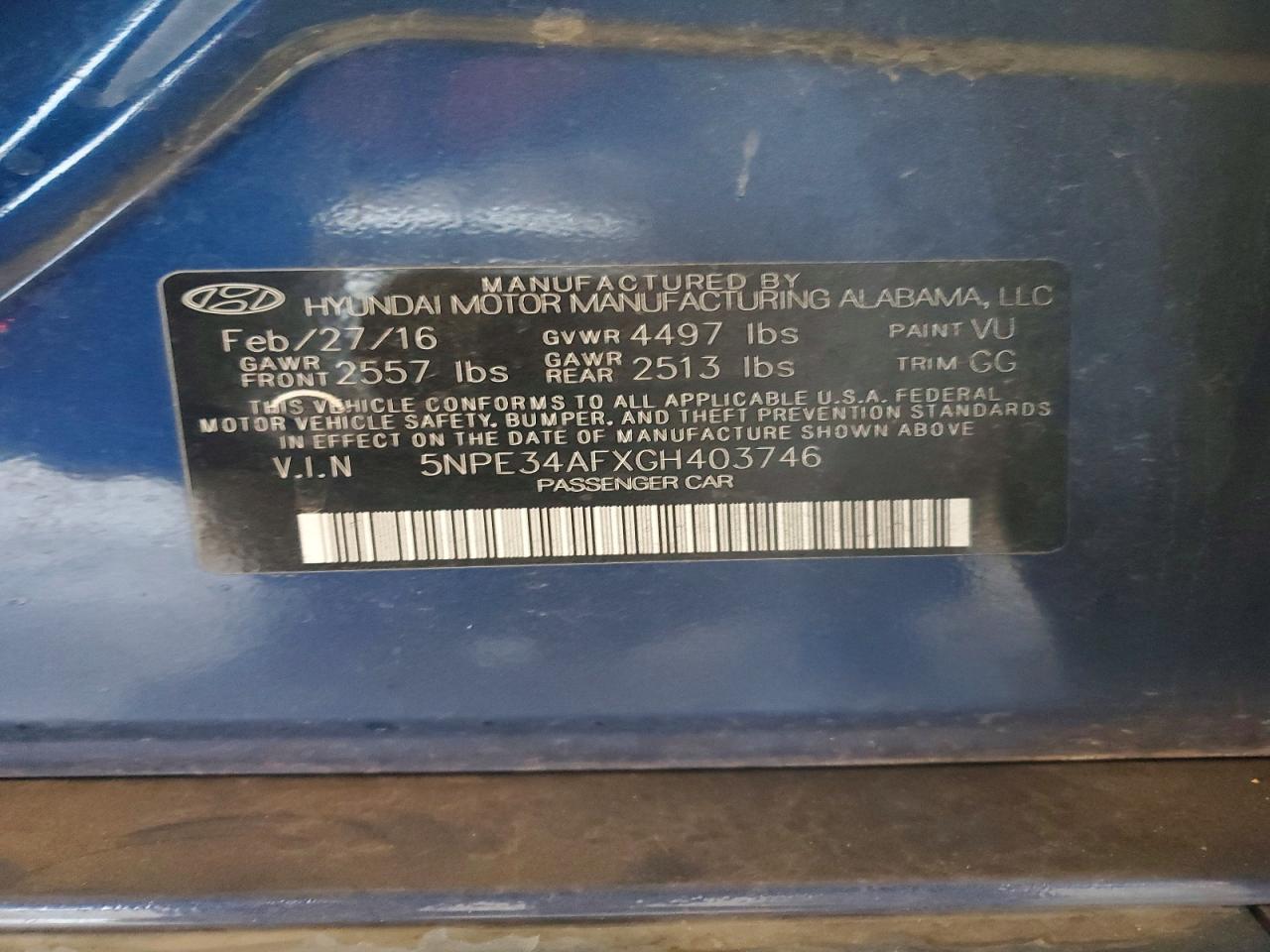 2016 Hyundai Sonata Sport Blue vin: 5NPE34AFXGH403746