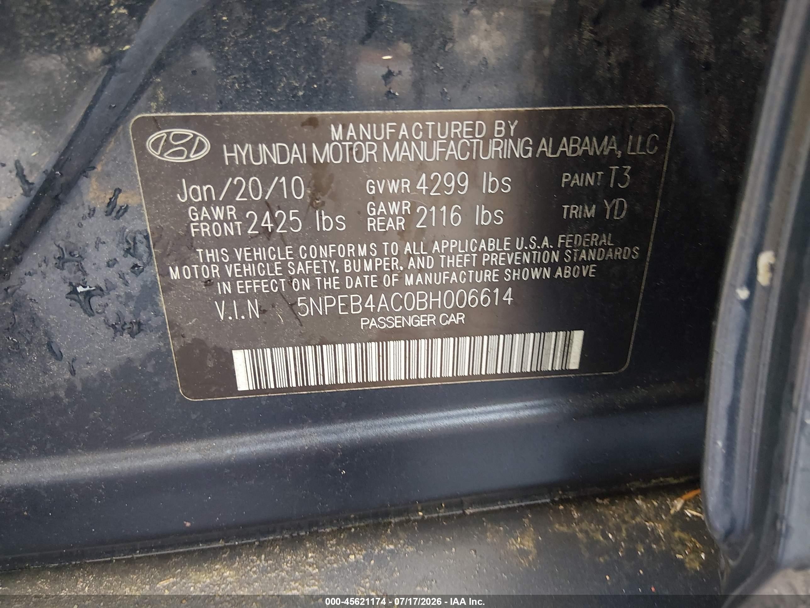 2011 Hyundai Sonata Gls Blue vin: 5NPEB4AC0BH006614