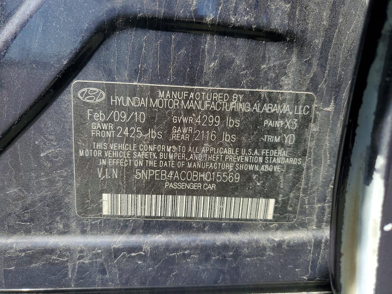 2011 Hyun Sonata Charcoal vin: 5NPEB4AC0BH015569