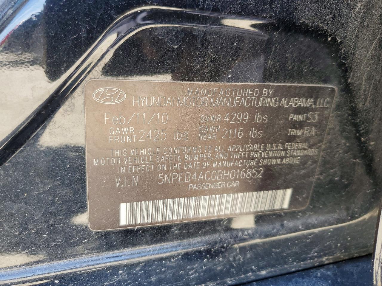 2011 Hyundai Sonata Gls Black vin: 5NPEB4AC0BH016852