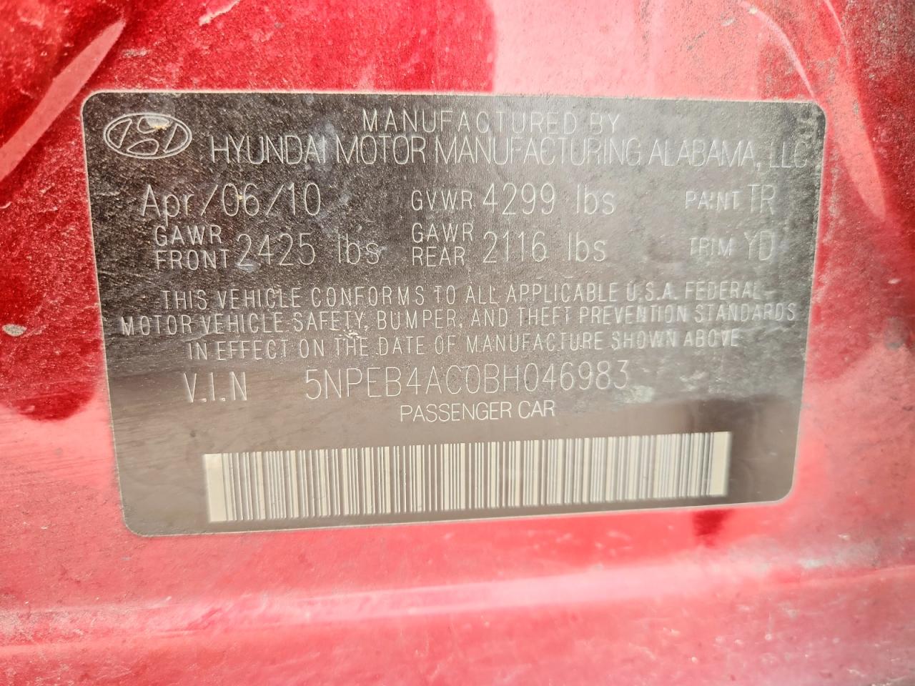 2011 Hyundai Sonata Gls Красный vin: 5NPEB4AC0BH046983