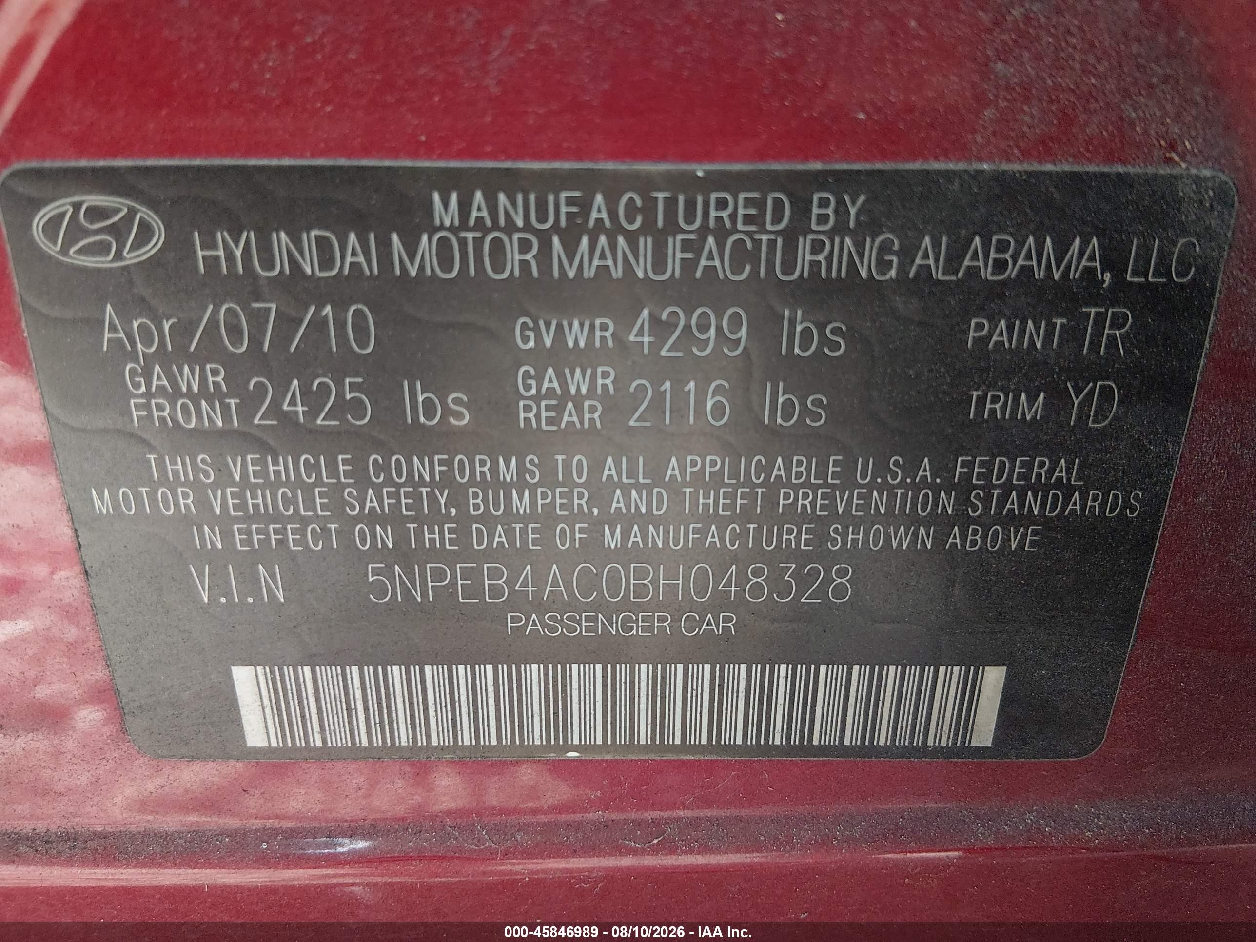 2011 Hyundai Sonata Gls Maroon vin: 5NPEB4AC0BH048328
