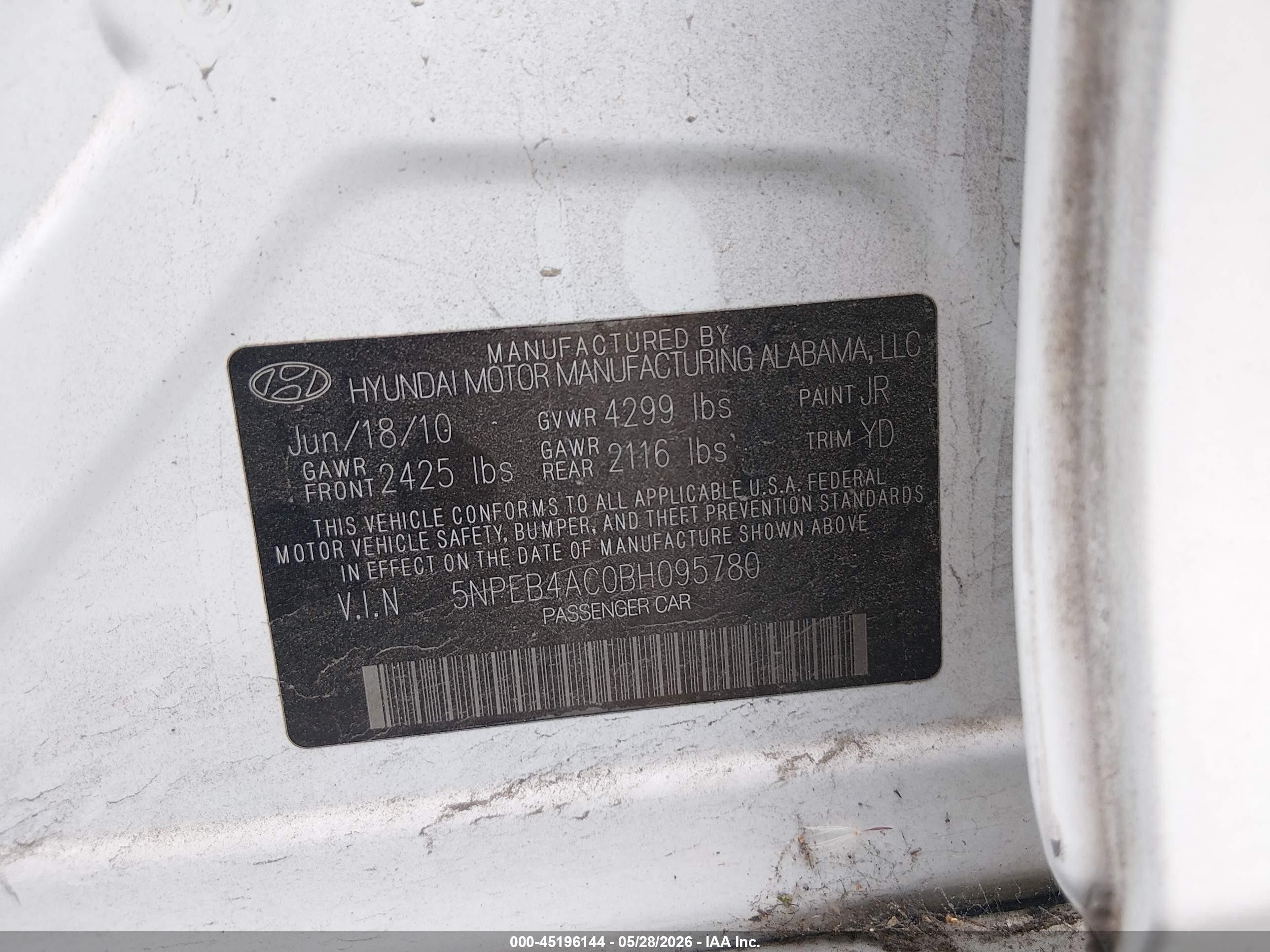 2011 Hyundai Sonata Gls White vin: 5NPEB4AC0BH095780