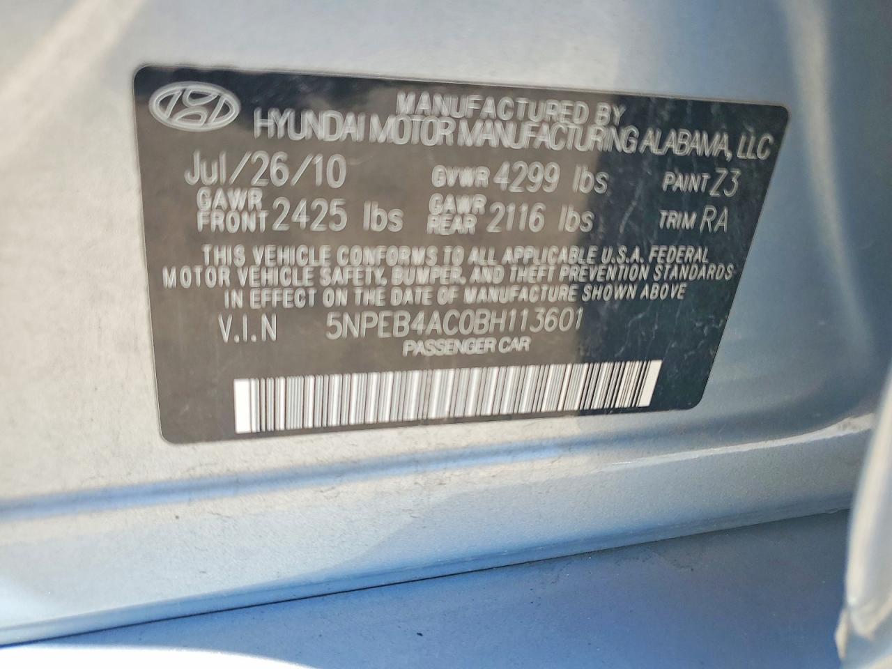 2011 Hyundai Sonata Gls Silver vin: 5NPEB4AC0BH113601