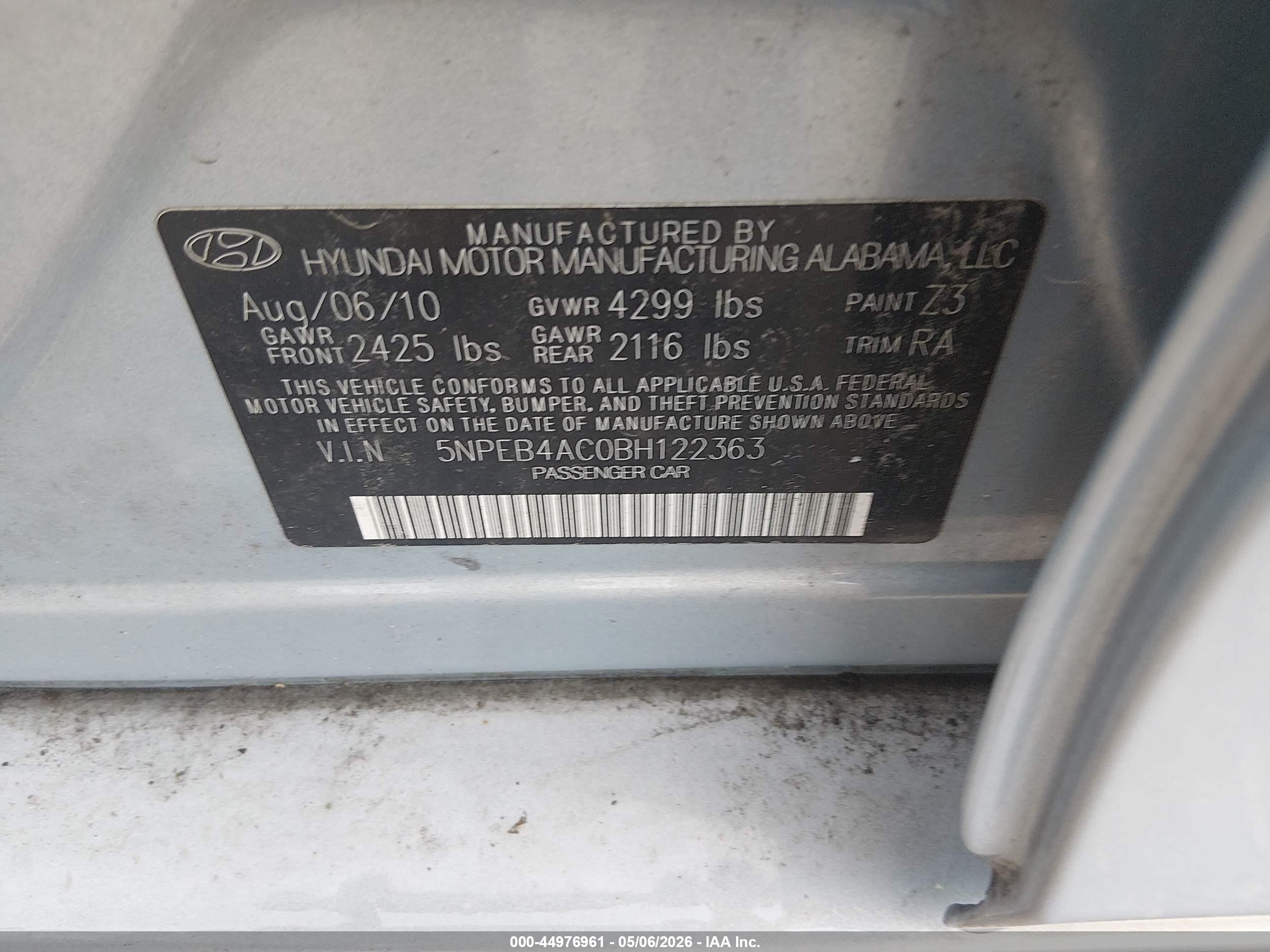 2011 Hyundai Sonata Gls Blue vin: 5NPEB4AC0BH122363
