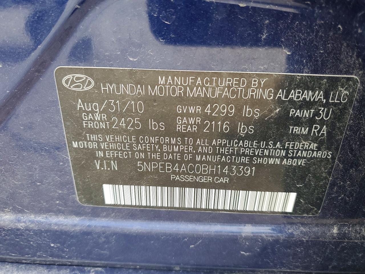 2011 Hyundai Sonata Gls Blue vin: 5NPEB4AC0BH143391