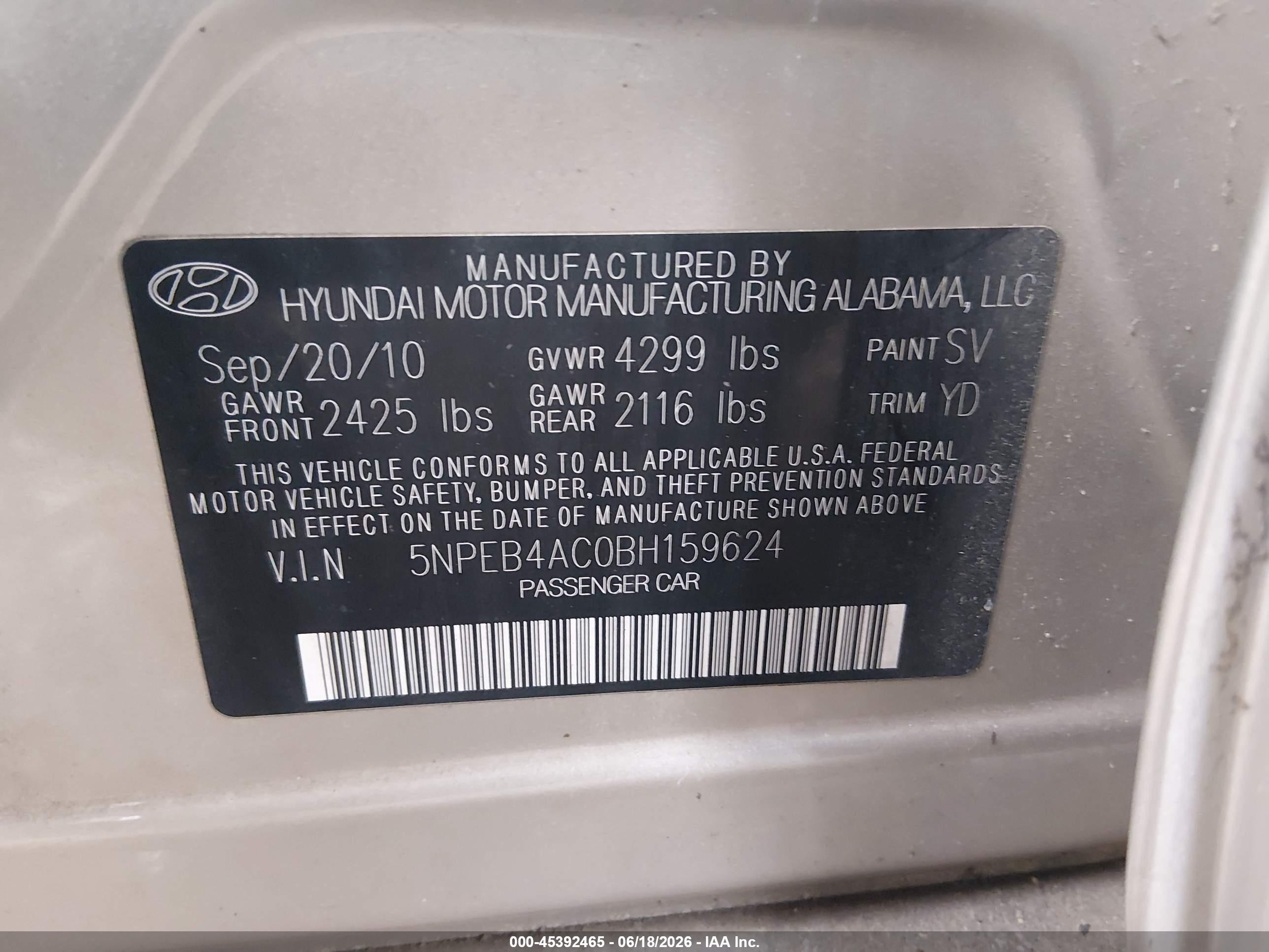 2011 Hyundai Sonata Gls Gold vin: 5NPEB4AC0BH159624