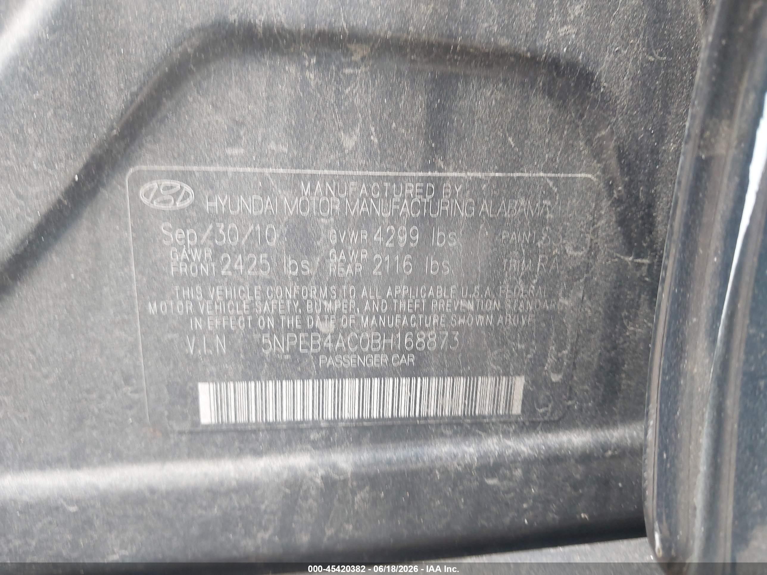 2011 Hyundai Sonata Gls Black vin: 5NPEB4AC0BH168873