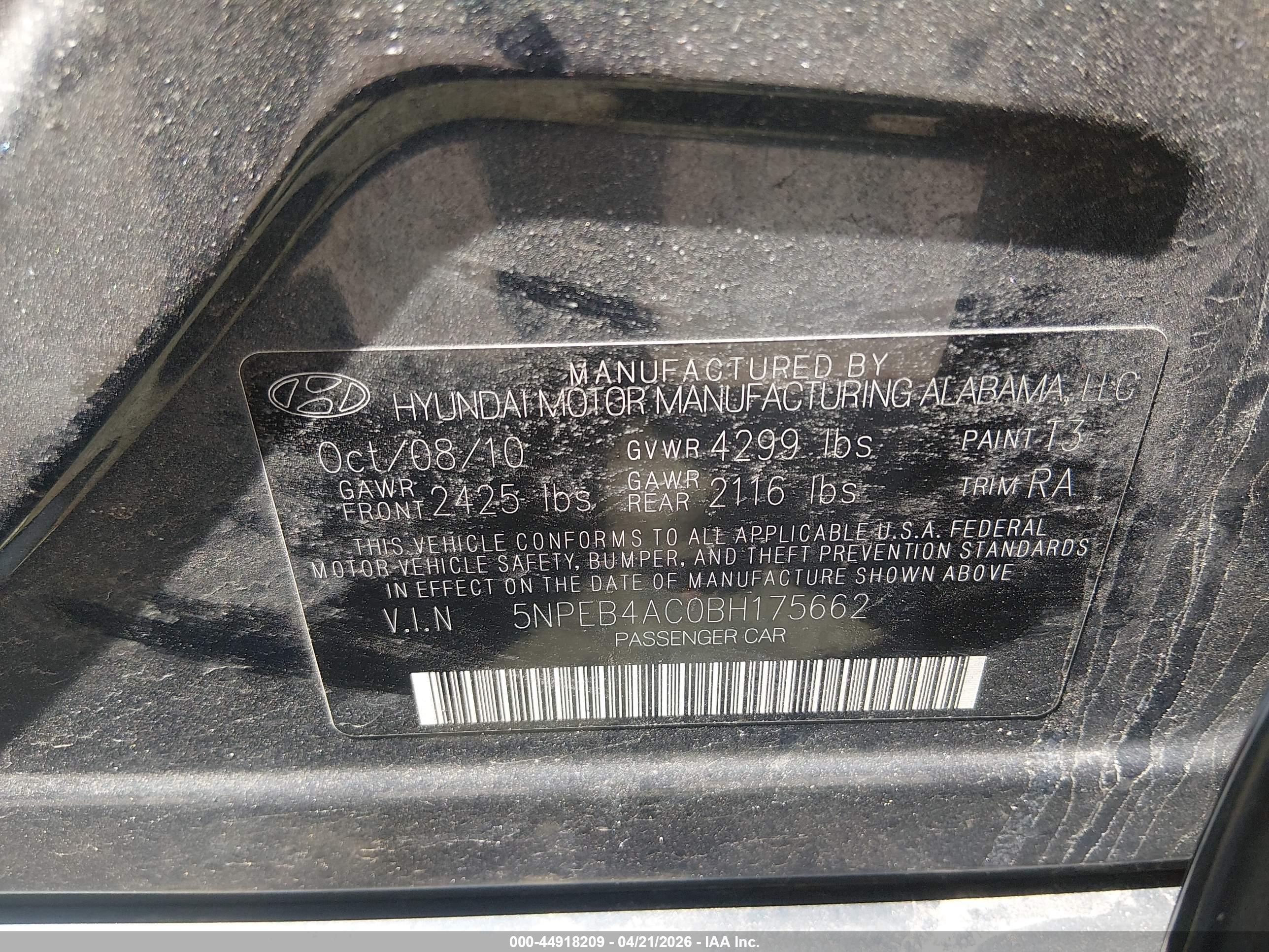 2011 Hyundai Sonata Gls Blue vin: 5NPEB4AC0BH175662