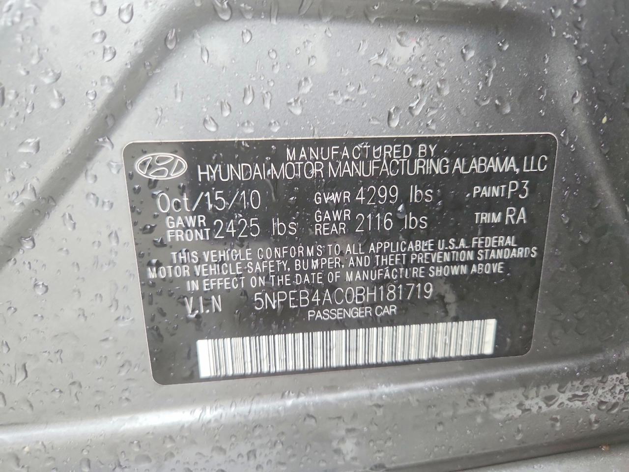 2011 Hyundai Sonata Gls Gray vin: 5NPEB4AC0BH181719