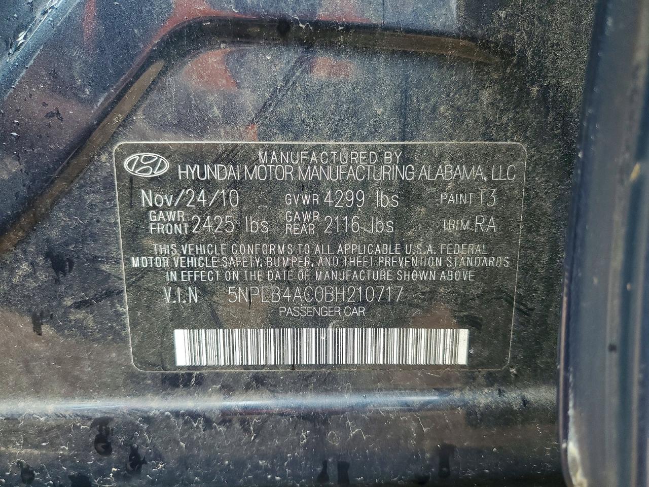 2011 Hyundai Sonata Gls Charcoal vin: 5NPEB4AC0BH210717