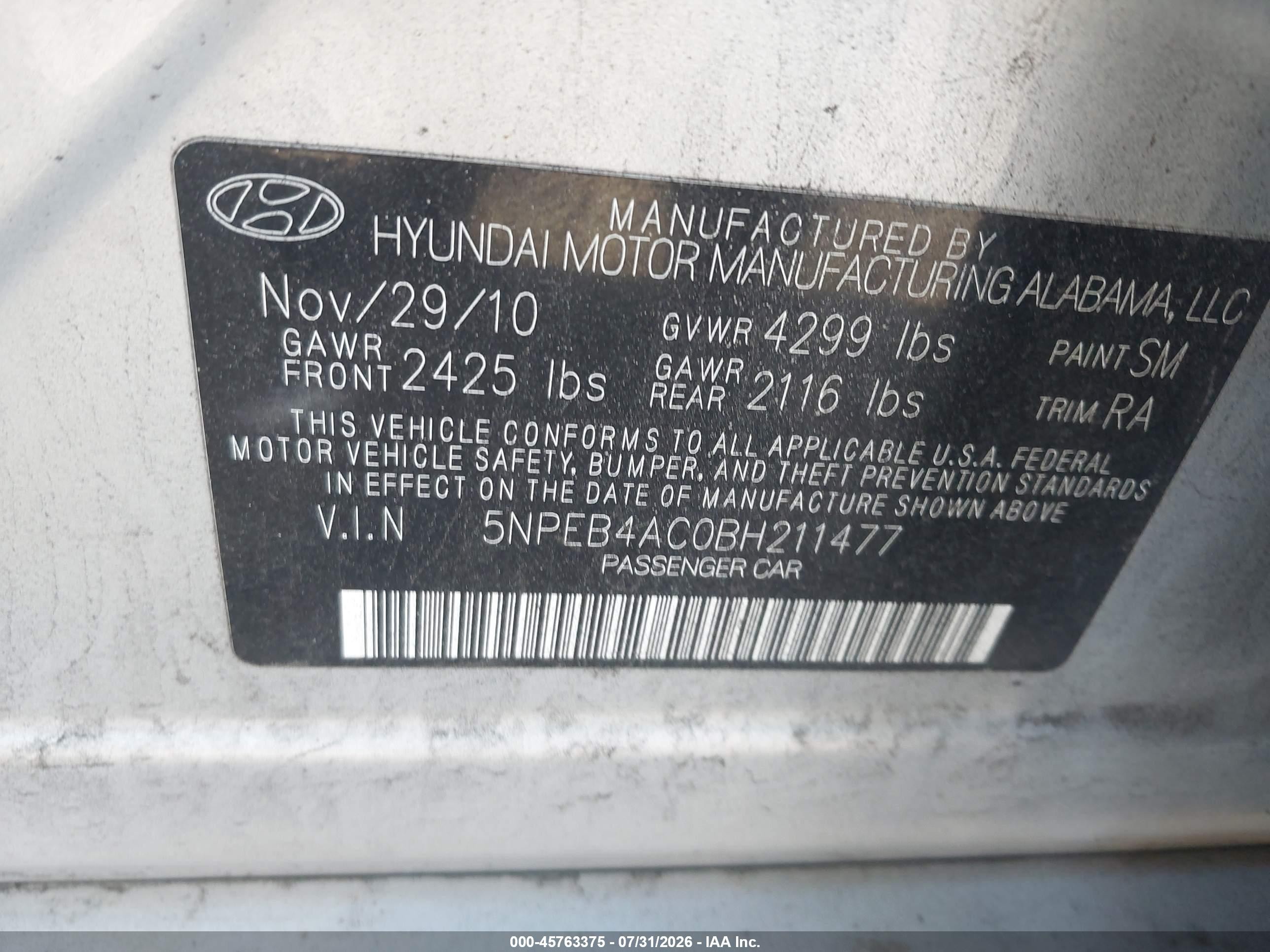 2011 Hyundai Sonata Gls Silver vin: 5NPEB4AC0BH211477
