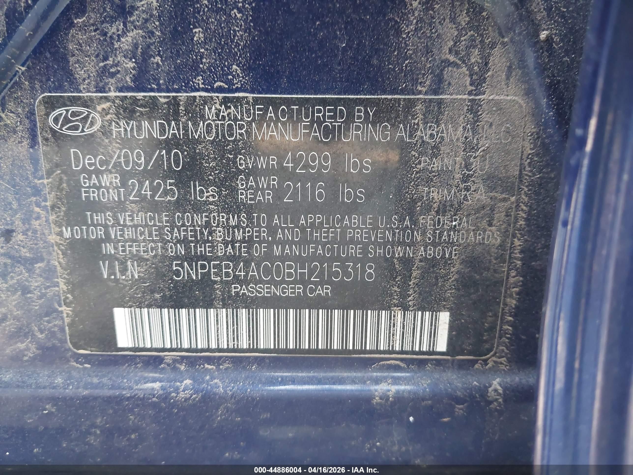 2011 Hyundai Sonata Gls Синий vin: 5NPEB4AC0BH215318