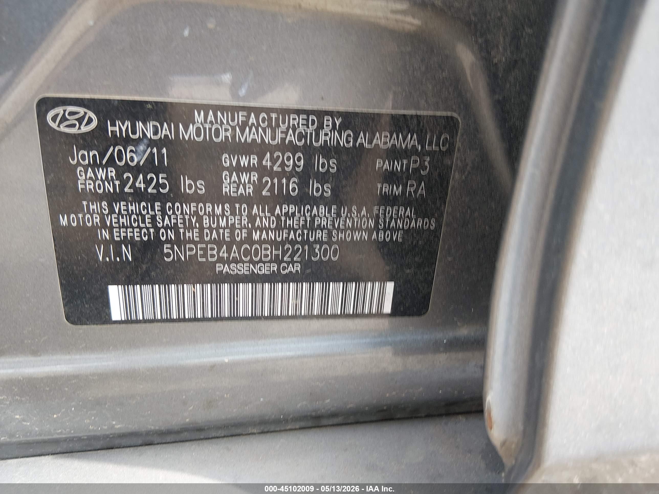 2011 Hyundai Sonata Gls Серый vin: 5NPEB4AC0BH221300