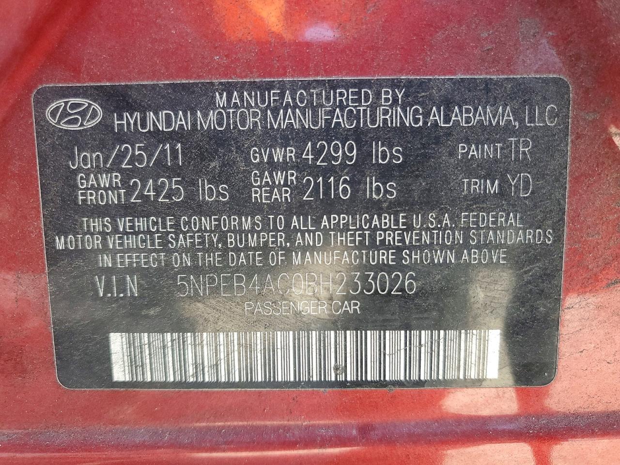 2011 Hyundai Sonata Gls Красный vin: 5NPEB4AC0BH233026