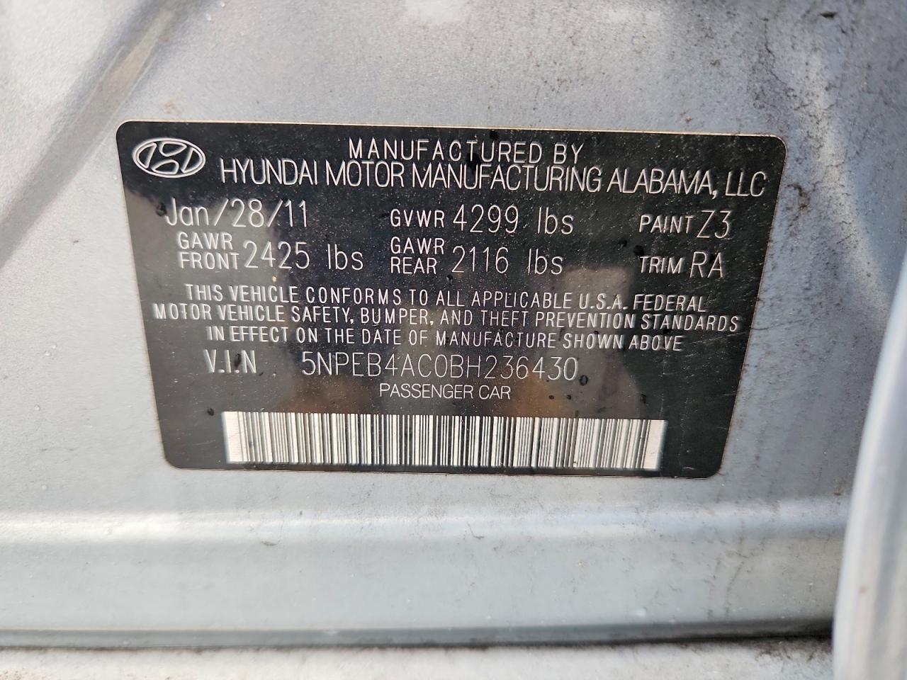 2011 Hyundai Sonata Gls Silver vin: 5NPEB4AC0BH236430