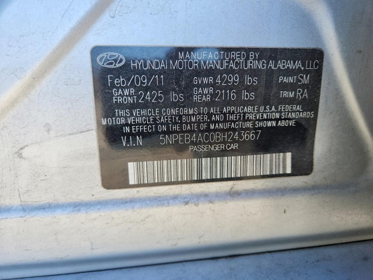 2011 Hyundai Sonata Gls Серебряный vin: 5NPEB4AC0BH243667